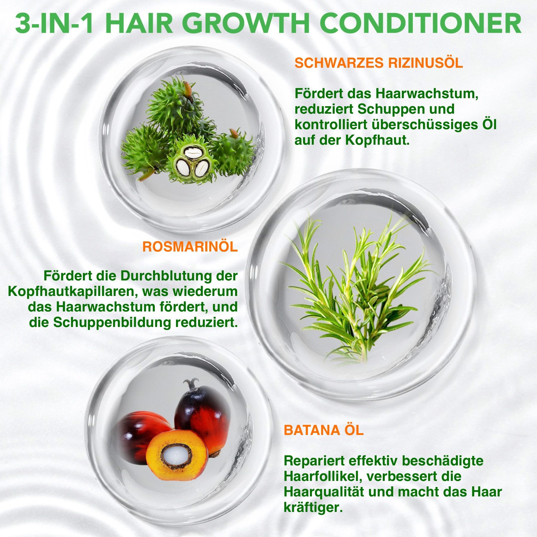 ALIVER Haarspülung Haar Conditioner Haarpflege mit Biotin Rosmarin Rizinus Batana Öl, 2-tlg.