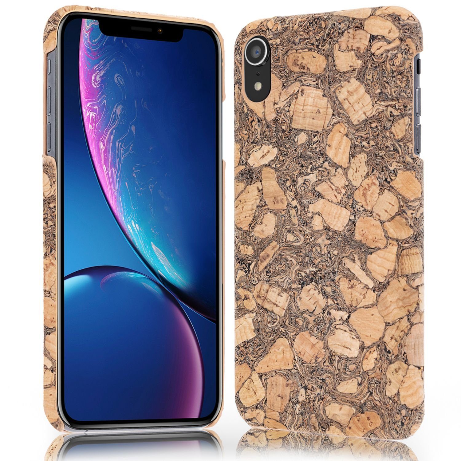 Nalia Smartphone-Hülle Apple iPhone XR, Kork Hülle / Hardcase mit Holz / Dünne Muster Schutzhülle / Slim Cover