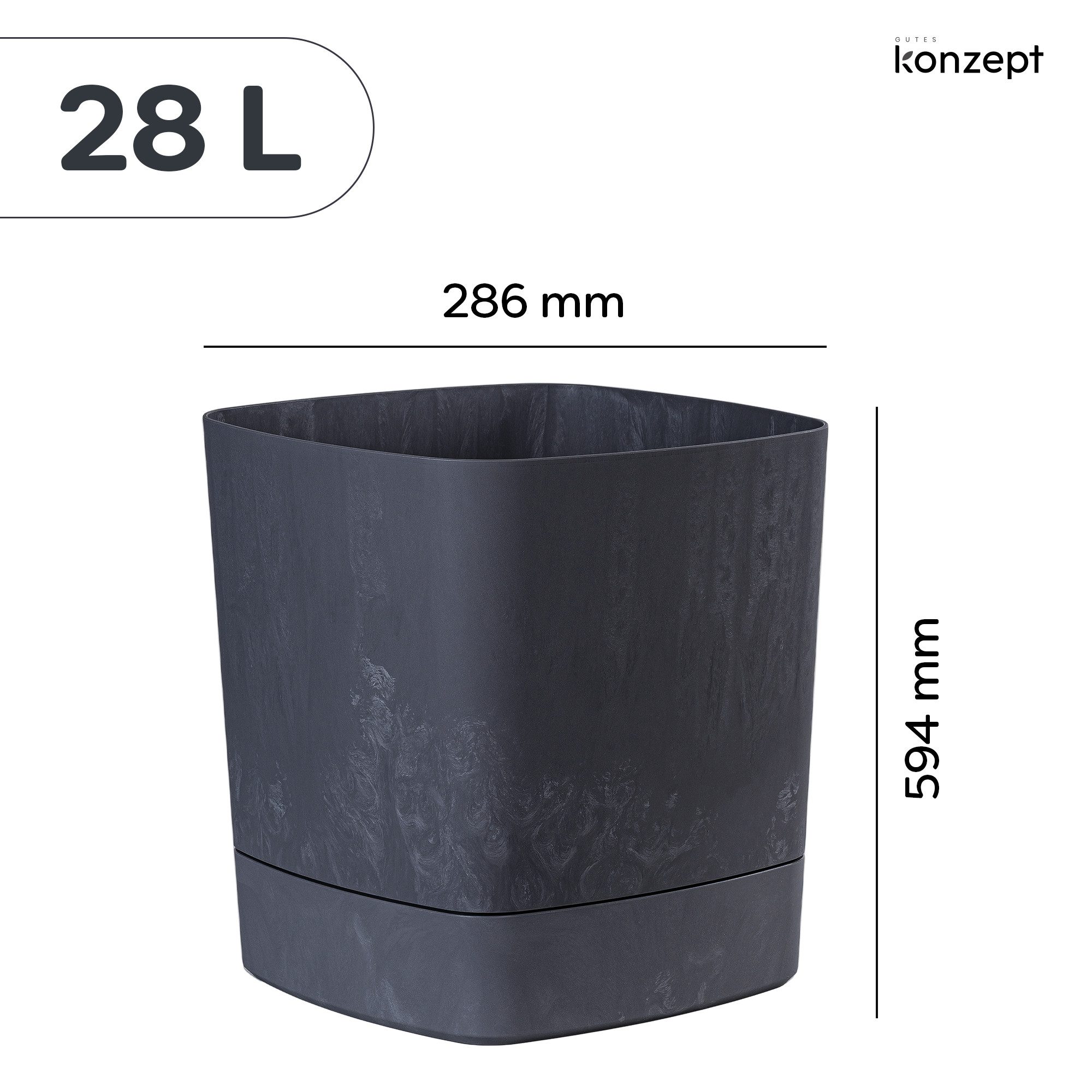 KONZEPT Blumentopf groß 28 L, Beton-Optik matt, mit Drainagelöchern, Matte Beton-Optik