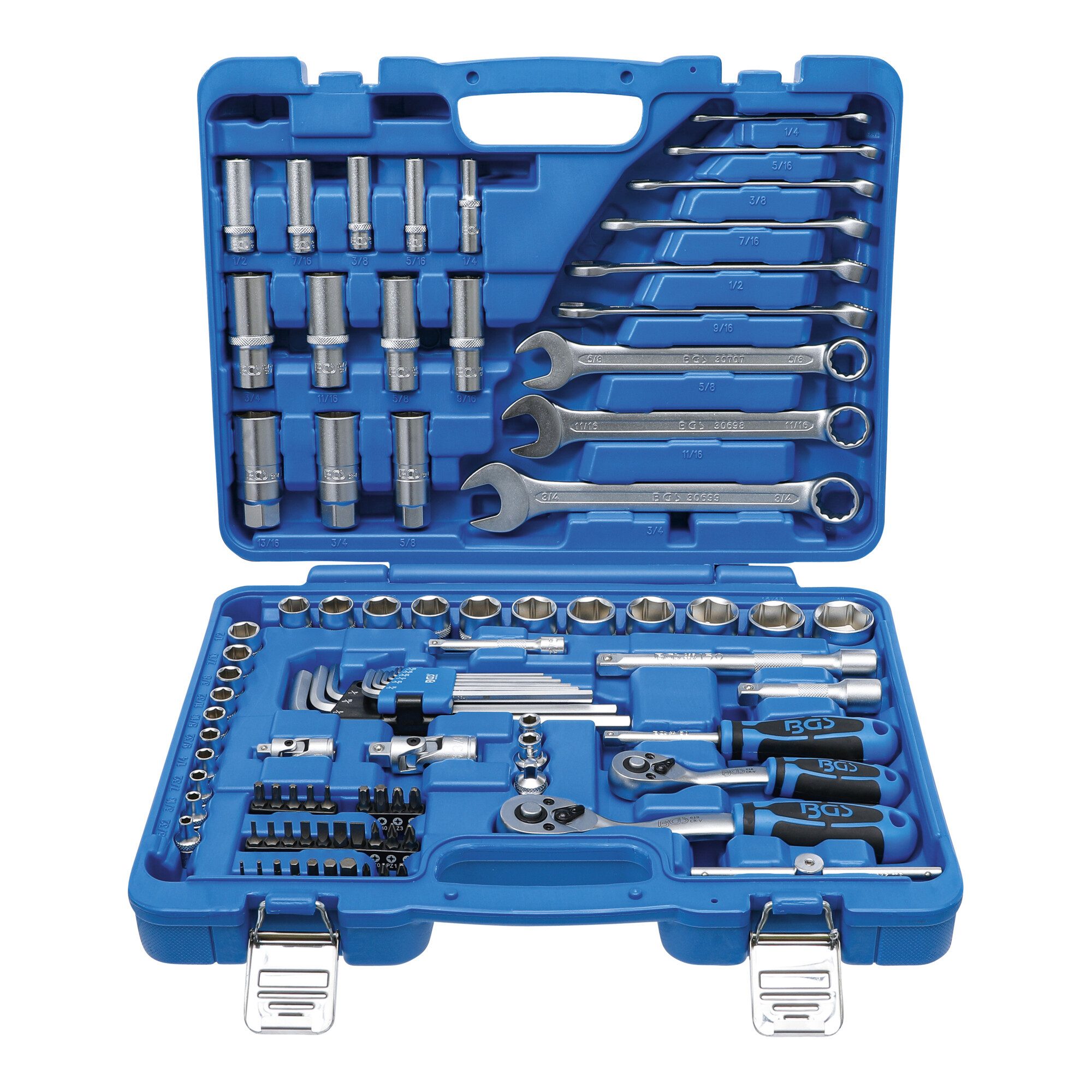 BGS technic Bit-Set BGS Steckschlüssel-Satz Sechskant Antrieb 6,3 mm / 10 mm Zollgrößen 92