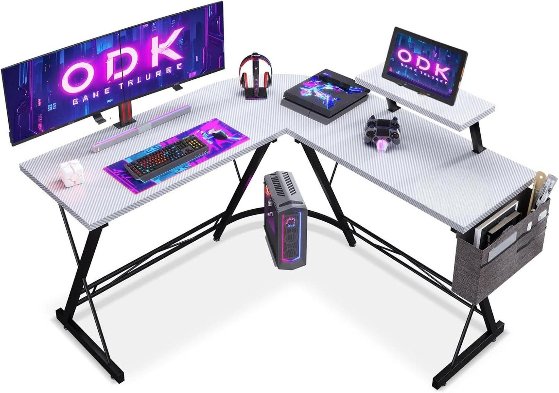 Gamingtisch Gaming Schreibtisch Eckschreibtisch L-Form 127x127 cm Kohlefaser