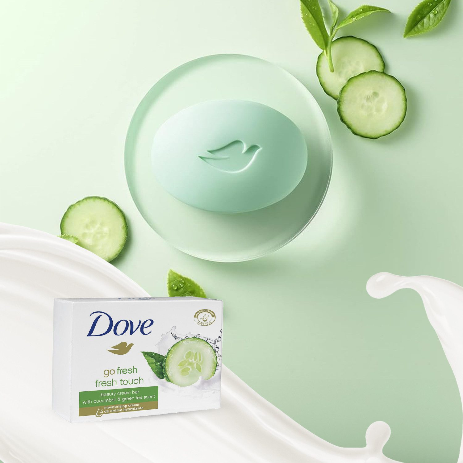 DOVE Gesichtsseife Dove Seifenstück Fresh Touch feuchtigkeitsspendend und erfrischend, 1-tlg., Dove Fresh Touch Seifenriegel, Gurken- und Grüntee-Duft, 100gr