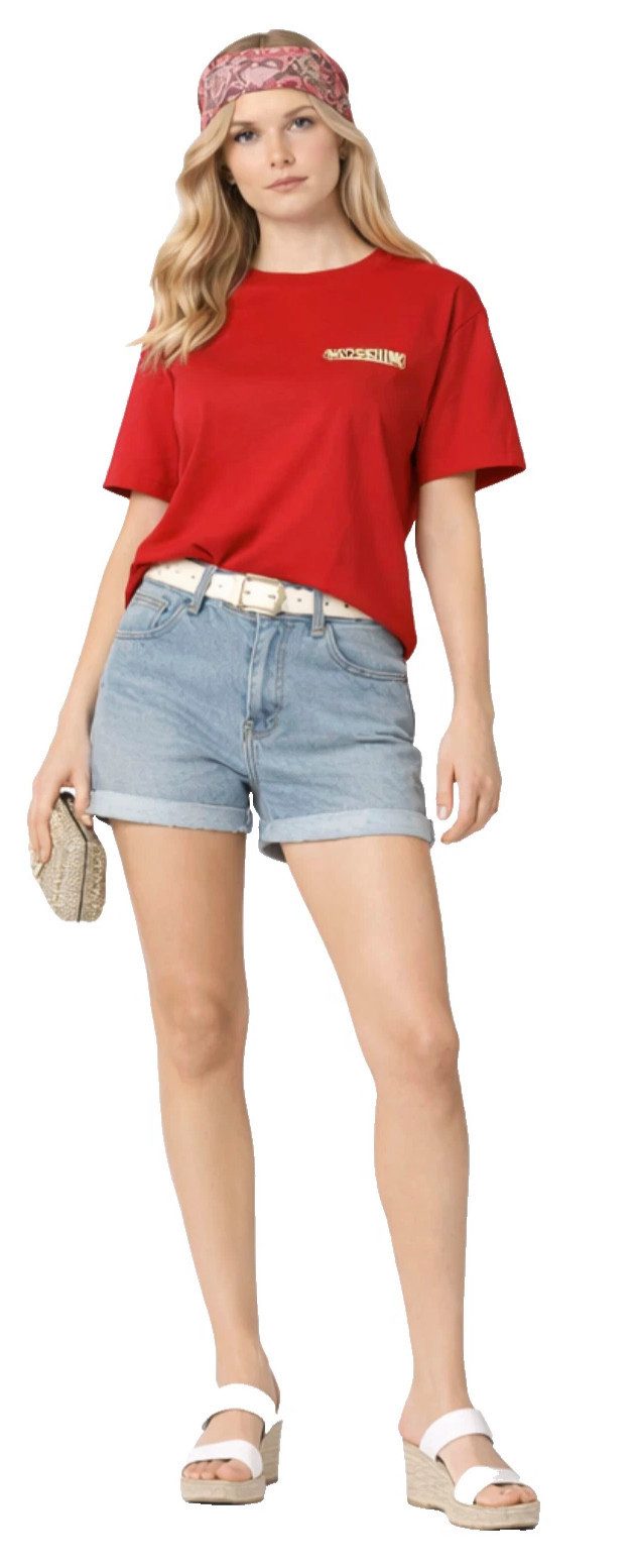 Moschino T-Shirt COUTURE Damen Metal Gold Logo Regular Fit Goldene Metall-Logo-Applikation auf der Brust