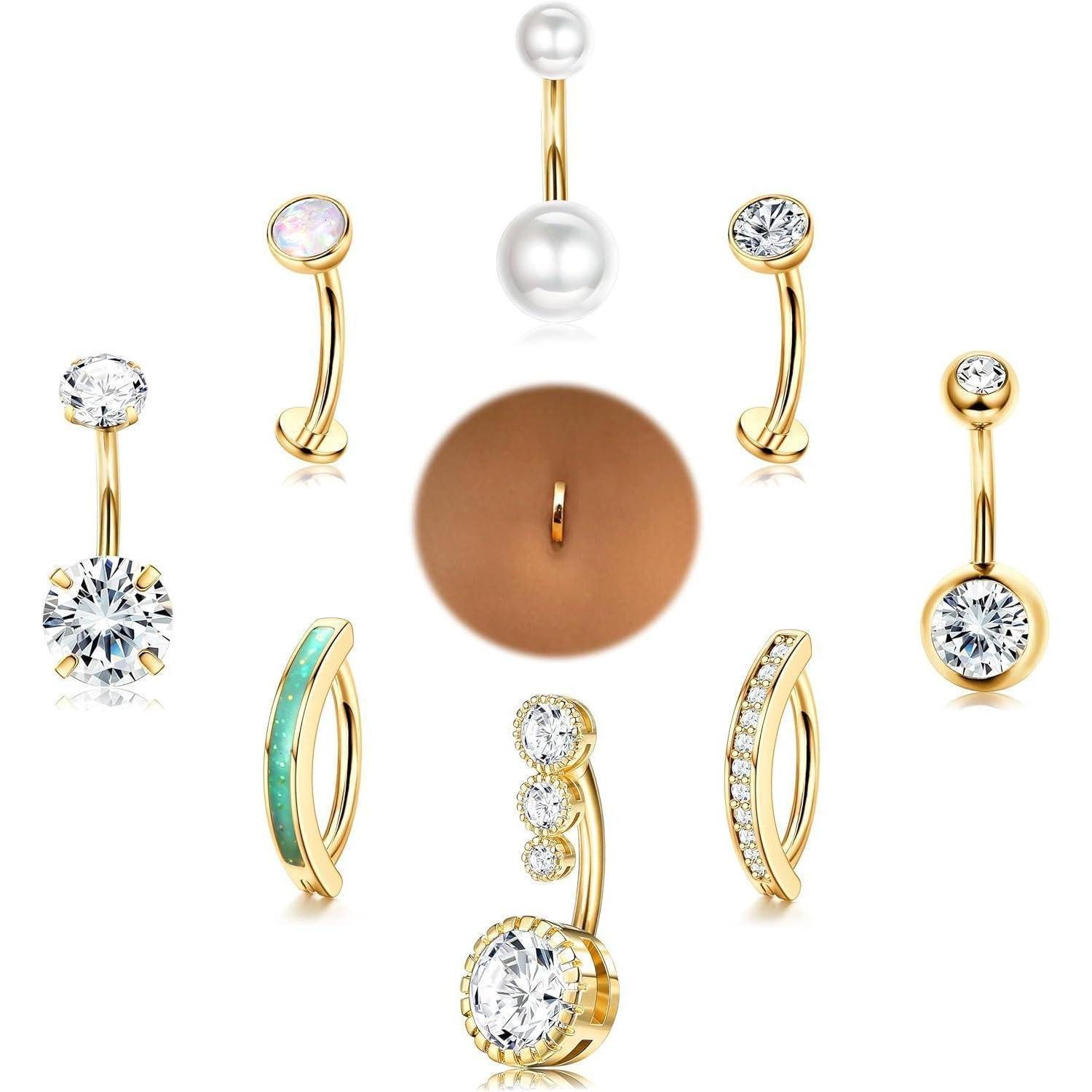 Bauchnabelpiercing-Set 9 Stück 14G Bauchnabelpiercing Chirurgenstahl Set Silber Gold CZ