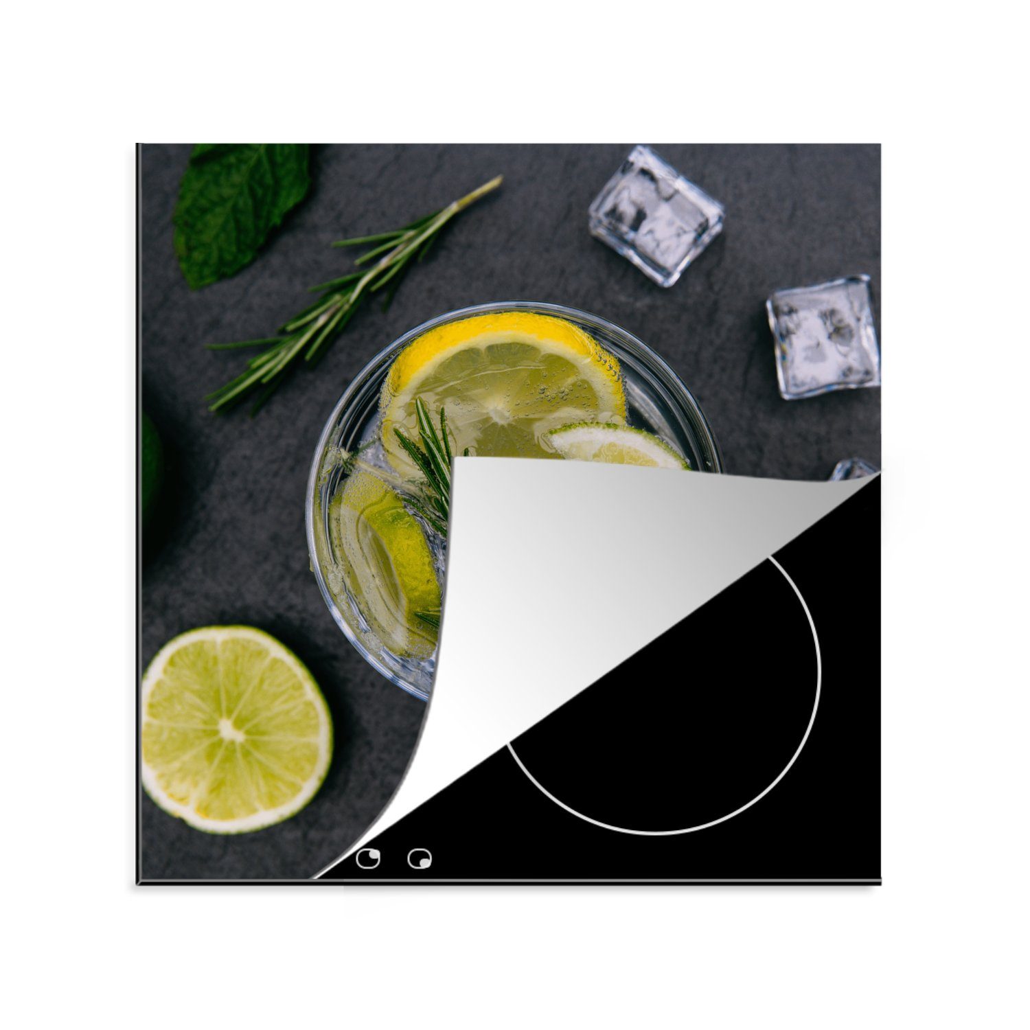 MuchoWow Herdblende-/Abdeckplatte Induktionsschutz - Cocktail - Eiswürfel - Obst, Vinyl, (1 tlg), 78x78 cm, Ceranfeldabdeckung, Arbeitsplatte für küche