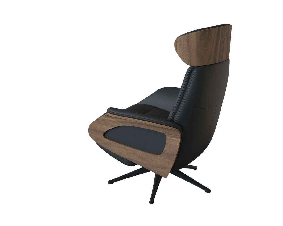 FLEXLUX Relaxsessel Clement elektrischer Funktionsessel, Größe M, Rücken & Fußteil elektrisch, Akku, Arml. Walnuss, Fuß schwarz