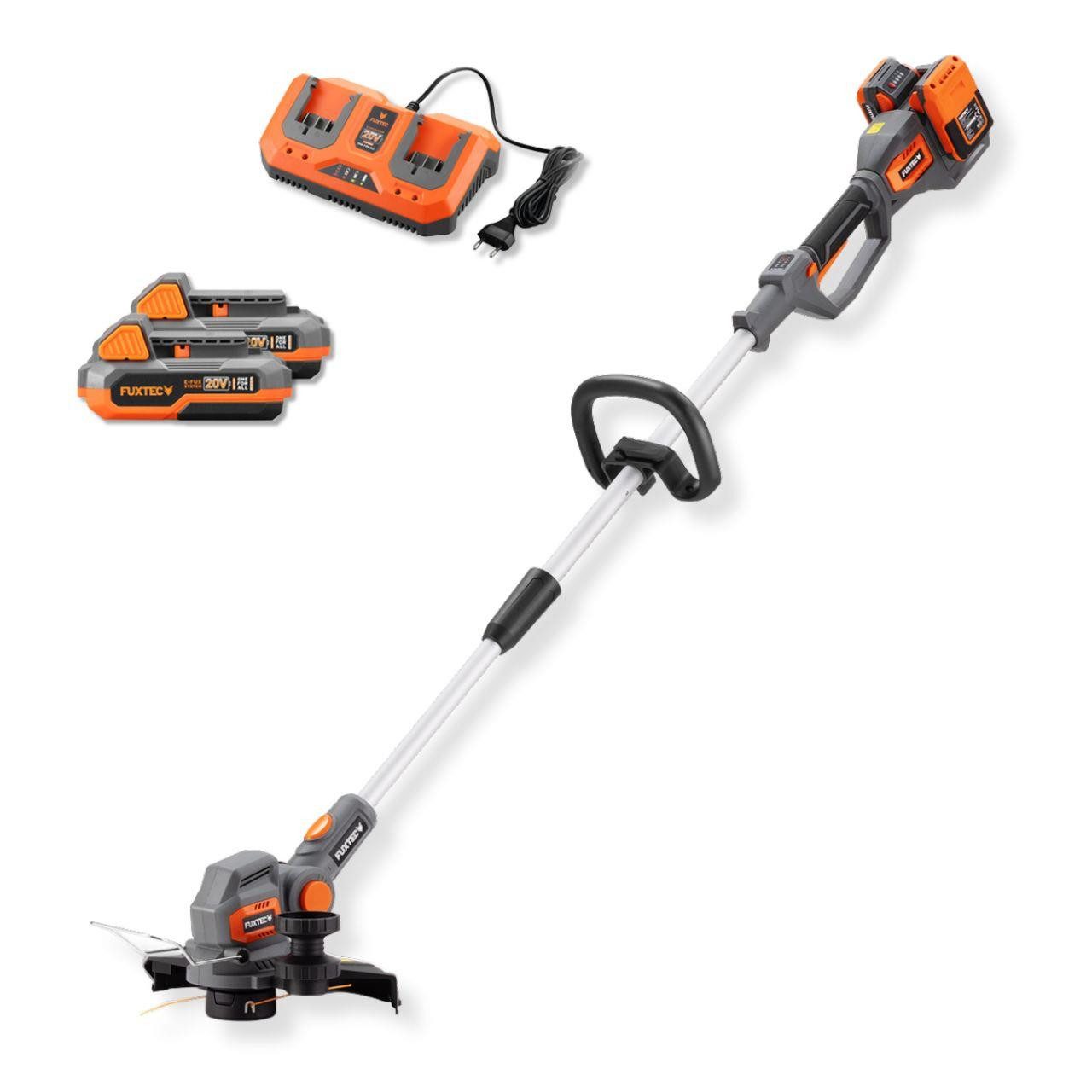 FUXTEC Akku-Motorsense FX-E2RTSET, 30 cm Arbeitsbreite Messer, 2x20V Akku-System, Teleskopstiel, Rasentrimmer und Kantenschneider