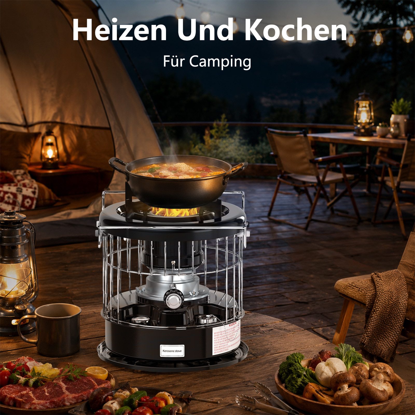 GLIESE Petroleumheizung Brennstoffbetriebener Raumheizkörper R95, Tragbar Campingkocher, 2600W 5L Tank für 12,5h Heizdauer, für Camping, Garten, Notfallheizung – Bild 4 von 5