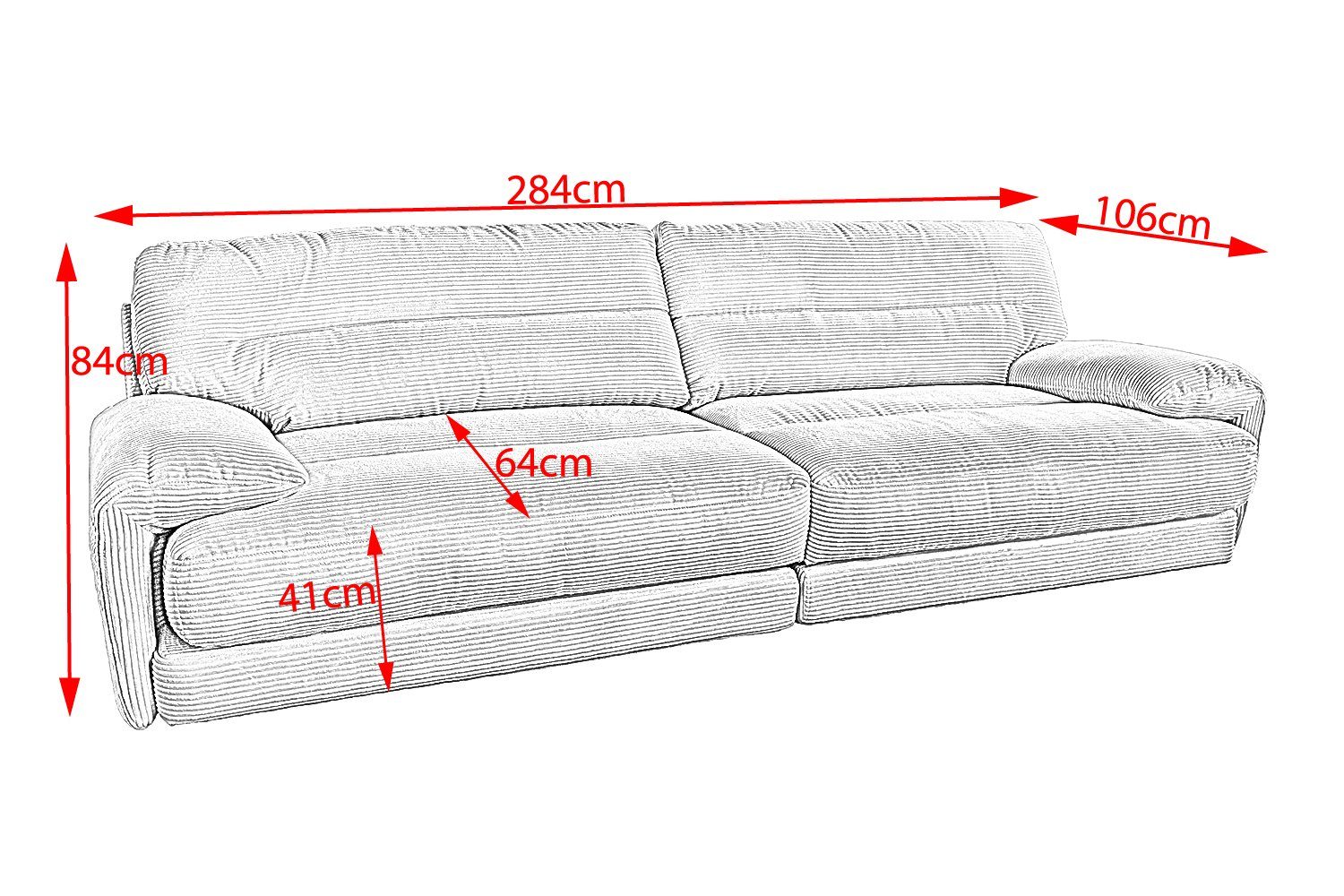 KAWOLA Sofa XXL-Sofa cremeweiß Farben CINE, verschiedene Cord 4-Sitzer
