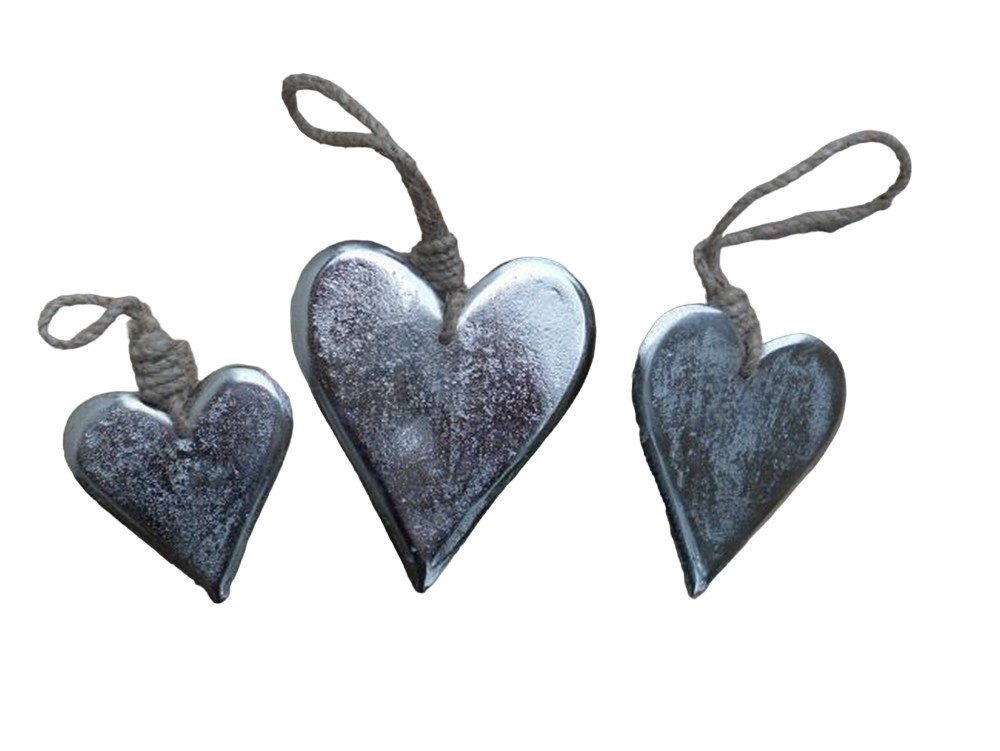 Dekohänger Deko-Hänger 3 Herzen 3er Set Herzanhänger Aluminium silber vernickelt