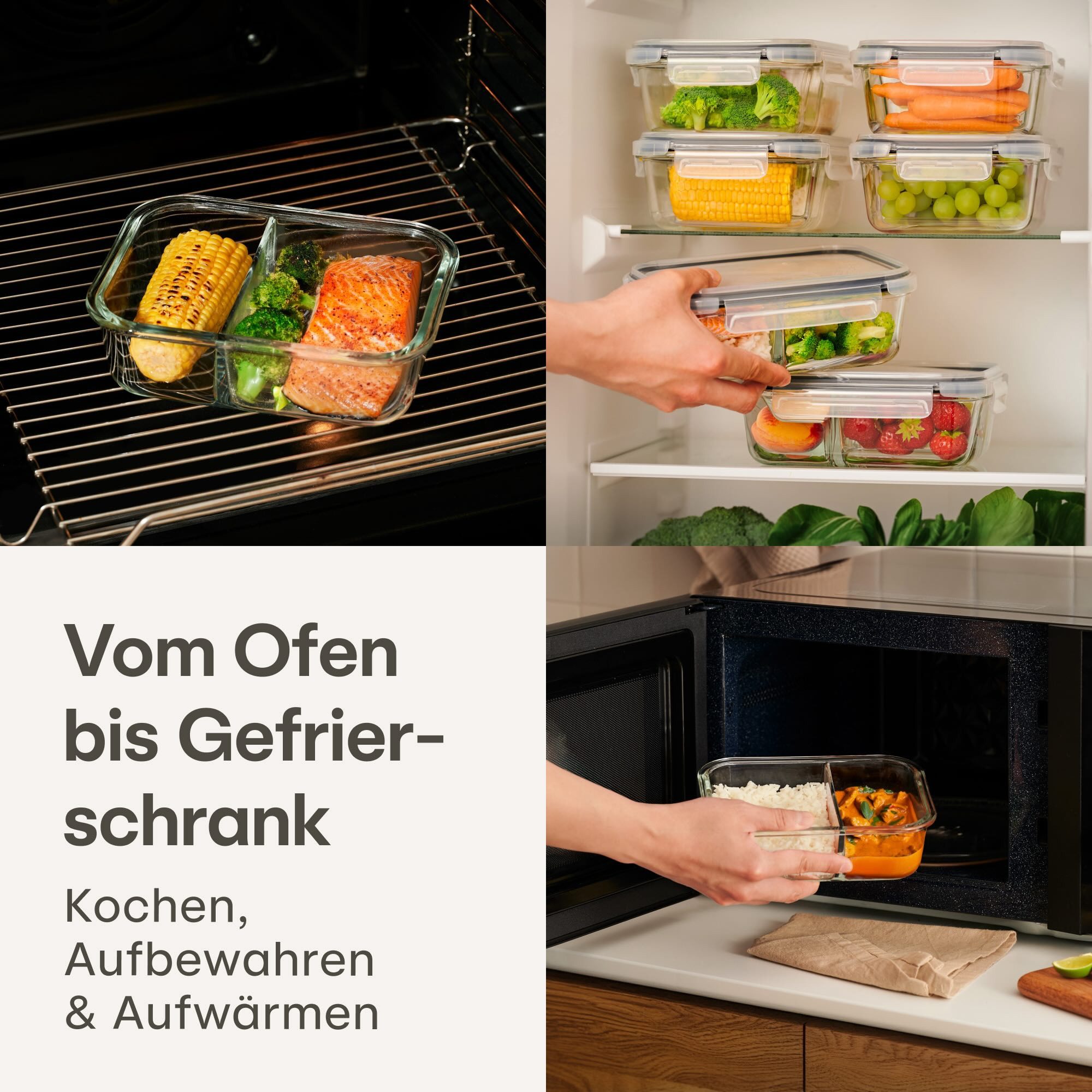 Praknu Lunchbox Meal Prep Boxen Glas 2 Fächer - 2er Set Glass Meal Prep Containers 1l – Bild 4 von 5