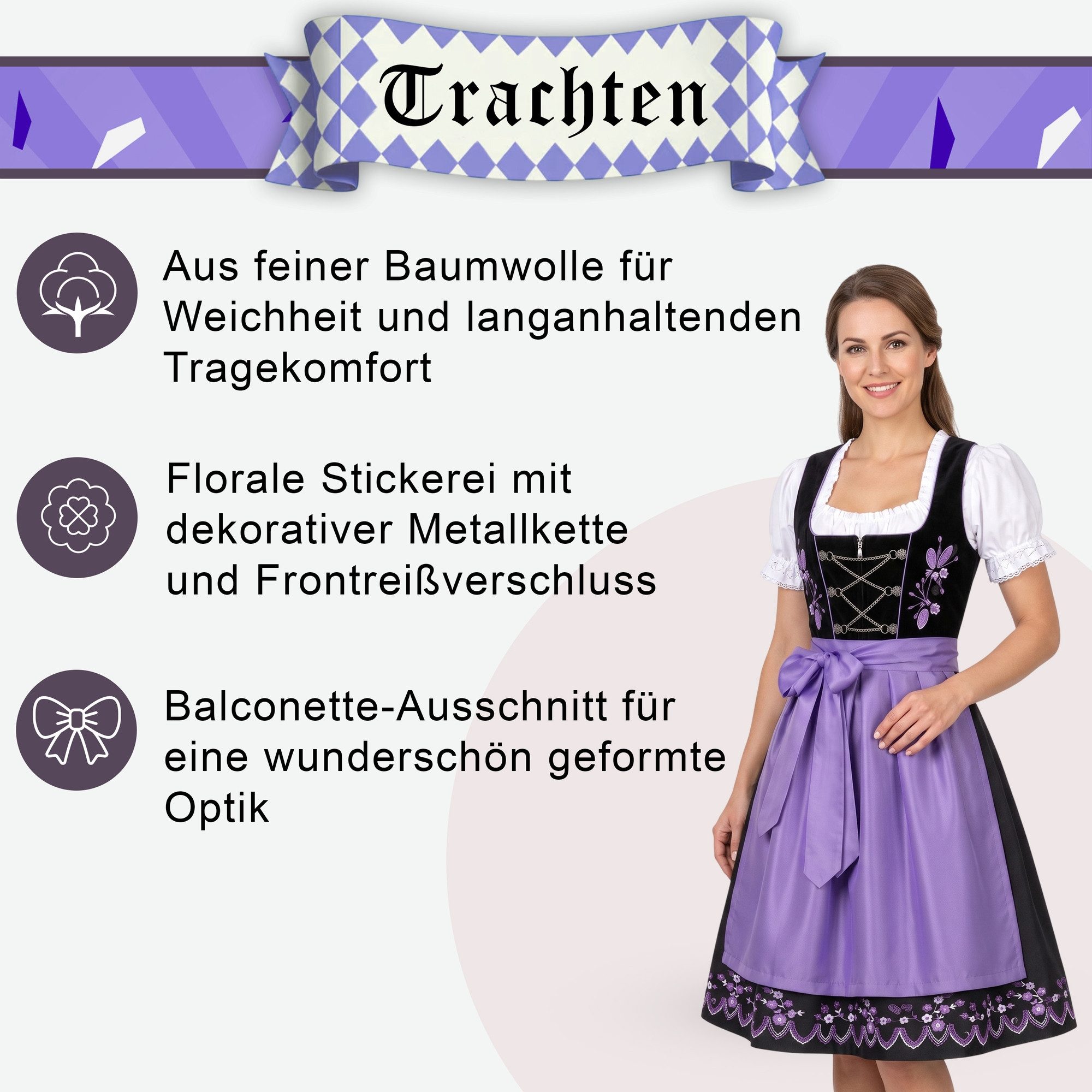 German Wear Dirndl GW1315 3-teiliges Midi Dirndl Dirndel Trachtenkleid – Bild 5 von 5