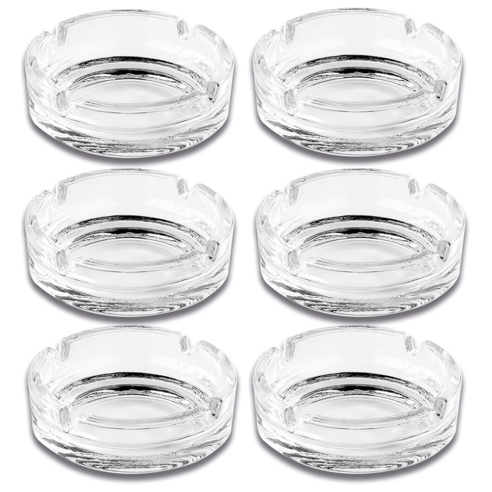 Coumo Aschenbecher 6x Glas Ascher, Transparent 11cm, für draussen, 6er Set - Ideal für Bistro, Gastro, Garten, Zuhause...