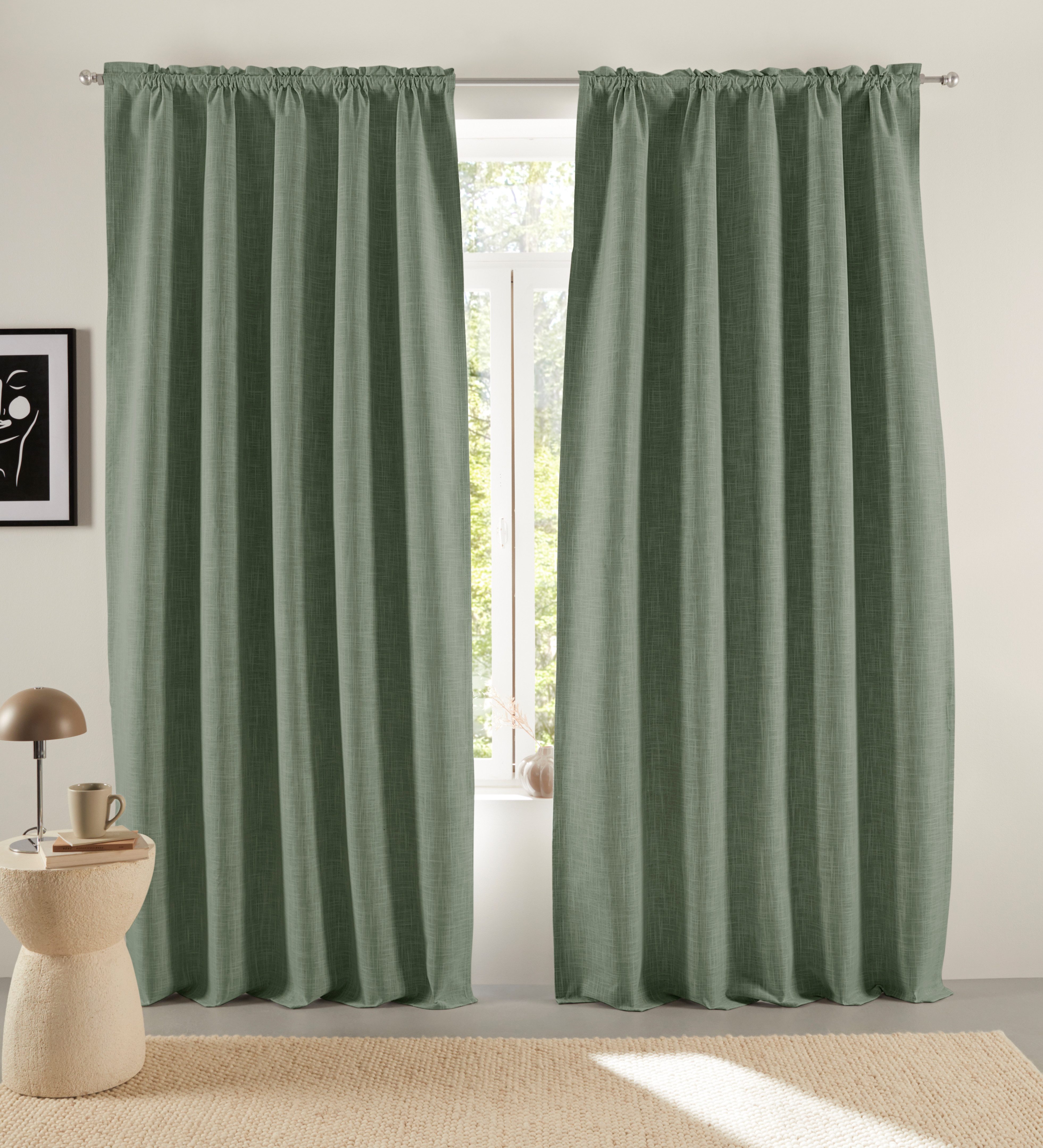LeGer Home by Lena Gercke Verdunkelungsvorhang Marusha (1 St), Stangendurchzug, verdunkelnd, Polyester, Verdunkelnder Vorhang, blickdicht, Leinenoptik, verschiede Größen