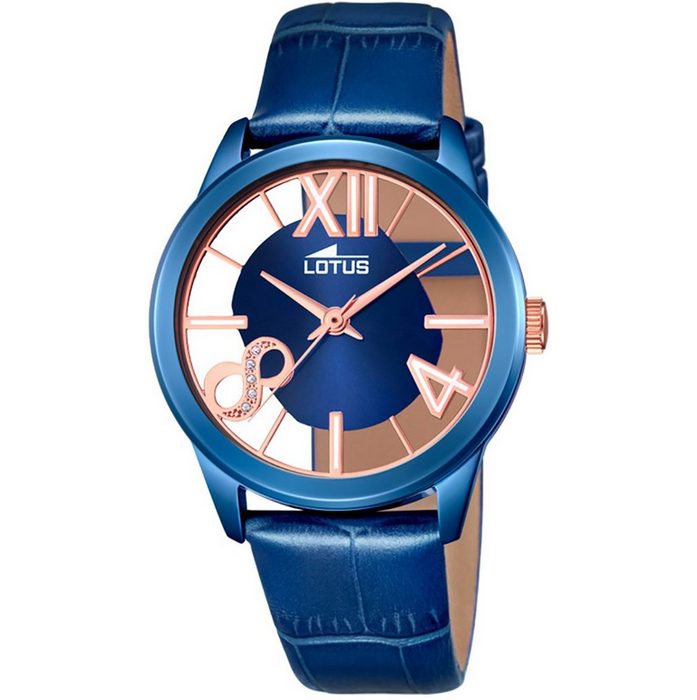 Lotus Quarzuhr Lotus Damen Uhr Analog Elegant L18307/1 (Armbanduhr) Damen Armbanduhr rund Lederarmband blau