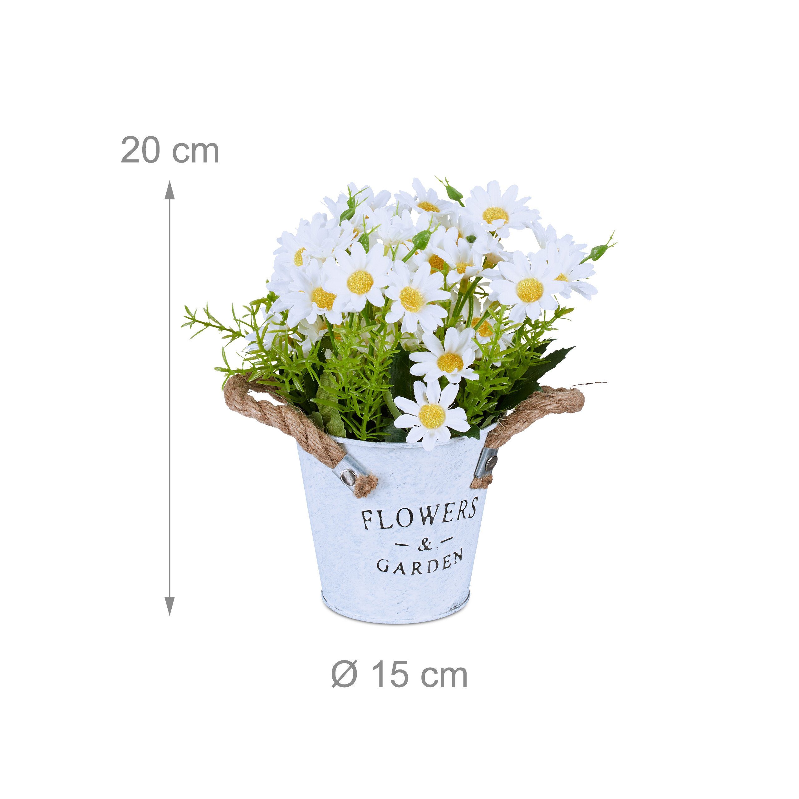 Kunstblumen Topf, im cm Kunstpflanze 20 Höhe relaxdays, Set 3er