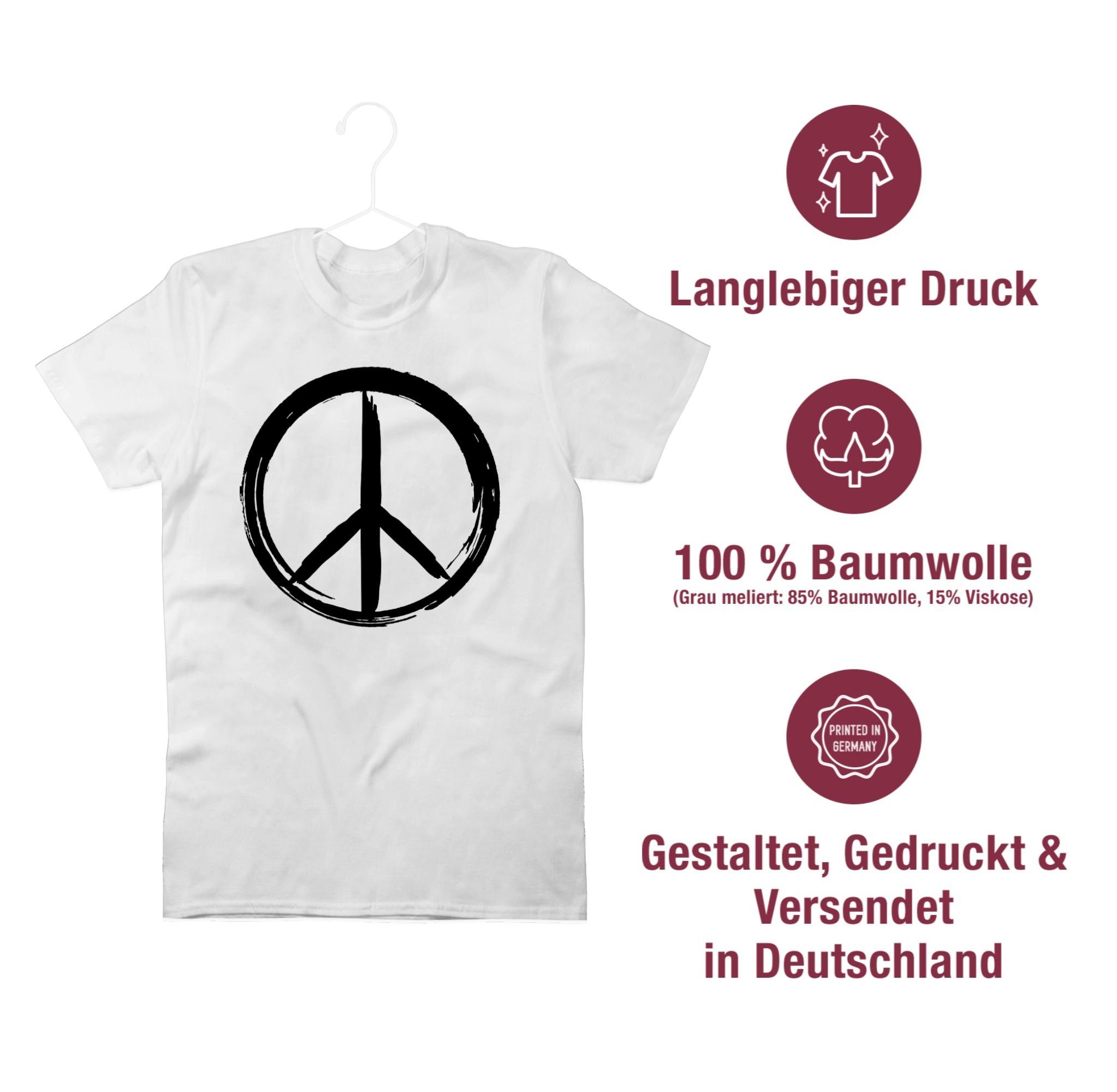 Pinsel - schwarz Optik Shirtracer T-Shirt Zeichen Statement 1 Sprüche Weiß Peace