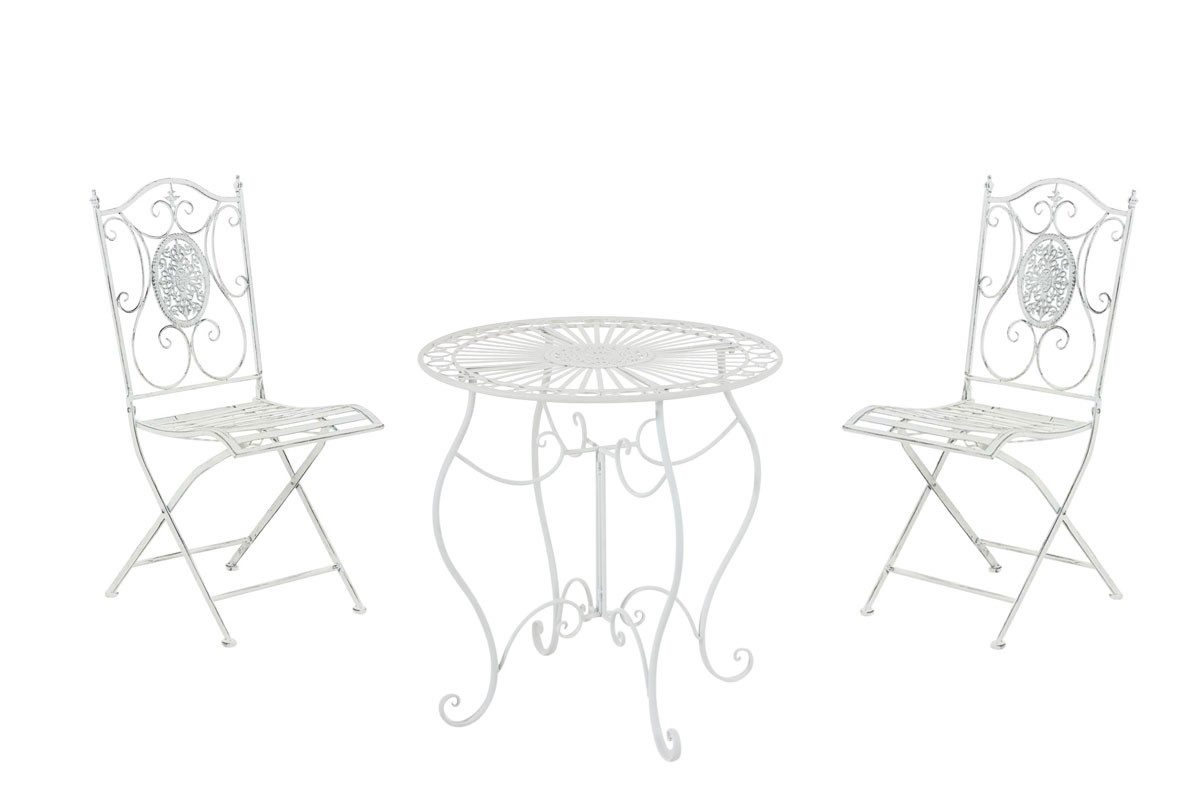furnicato Garten-Essgruppe Sitzgruppe Aldeano 70x70 cm antik weiß, (1-tlg), Handgefertigtes Gartenset mit antiker Patina für deine Terrasse