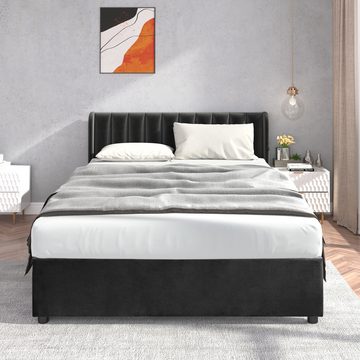 MODFU Polsterbett Doppelbett Stauraumbett Bett mit Lattenrost ohne Matratze (140 x 200 cm), Schlichter und stilvoller Samt-Look