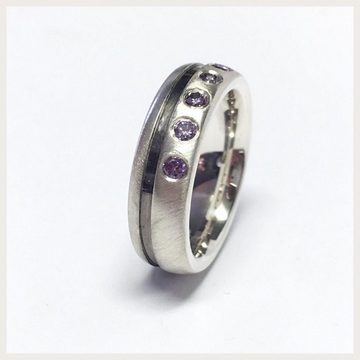 Edelschmiede925 Silberring massiver Bandring 925/- Sterling Silber matt + geschwärzt mit violette