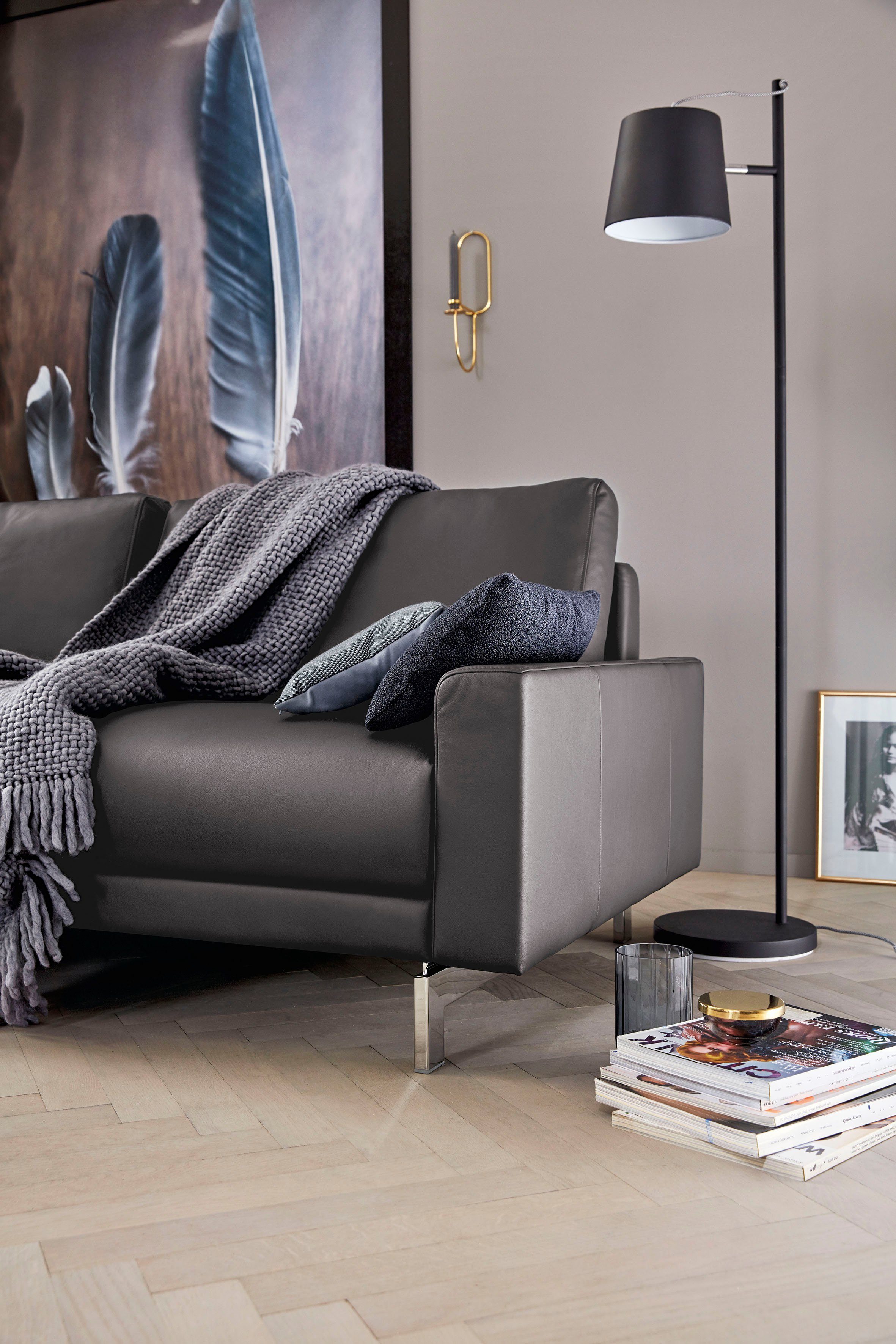 glänzend, niedrig, Breite hülsta chromfarben Fuß sofa Armlehne hs.450, 164 2-Sitzer cm