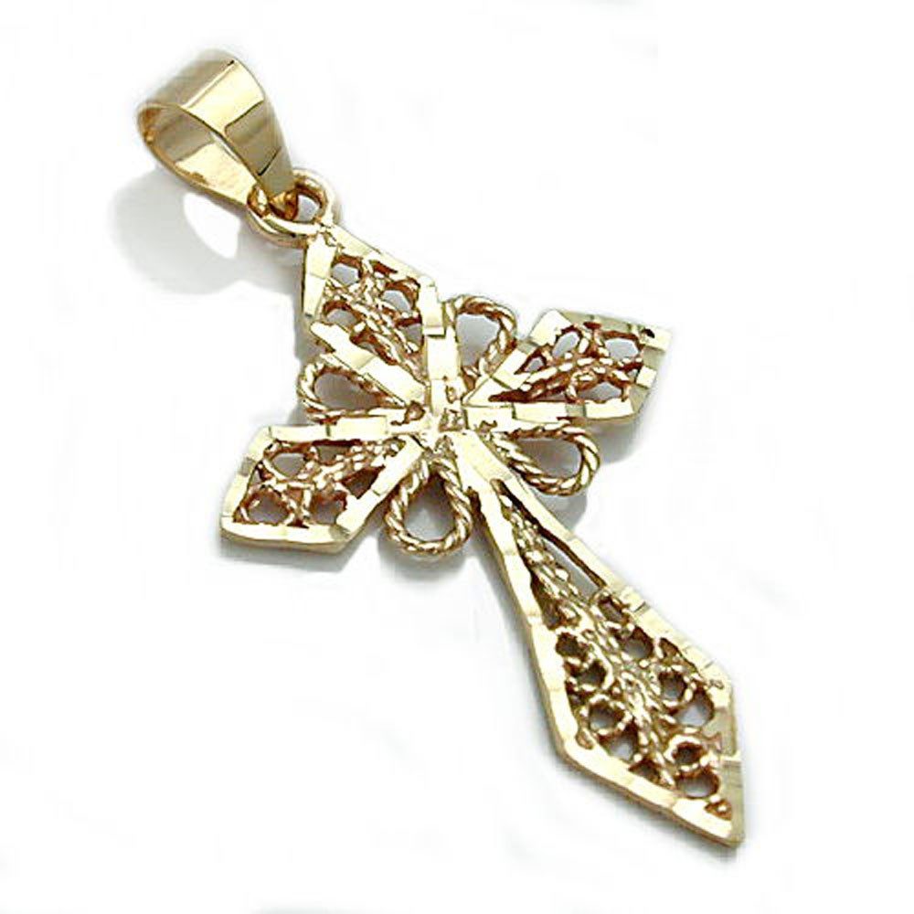 Schmuck Krone Kettenanhänger Anhänger, filigranes Kreuz, 9Kt GOLD, Gold 375