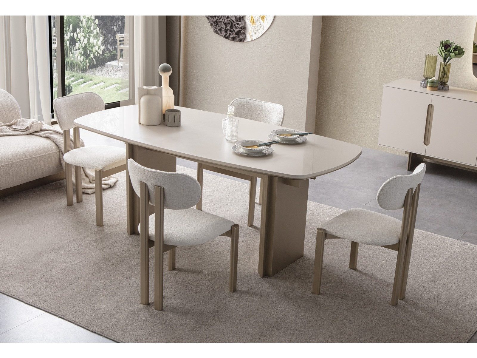 Villa Möbel Esszimmer-Set Maldiv, (Esszimmer-Set, 7-St., Esstisch + 6 Stühle), Ausziehbarer Tisch 190 cm flexibel fuer Gaeste und Familie