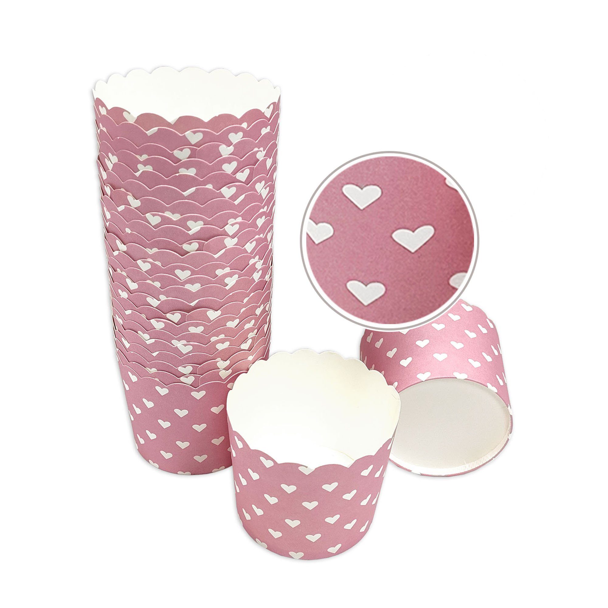 Frau WUNDERVoll Muffinform Muffin Backformen, groß Durchmesser 6,1 cm, rosa, weiße Herzen, Höhe, (25-tlg)