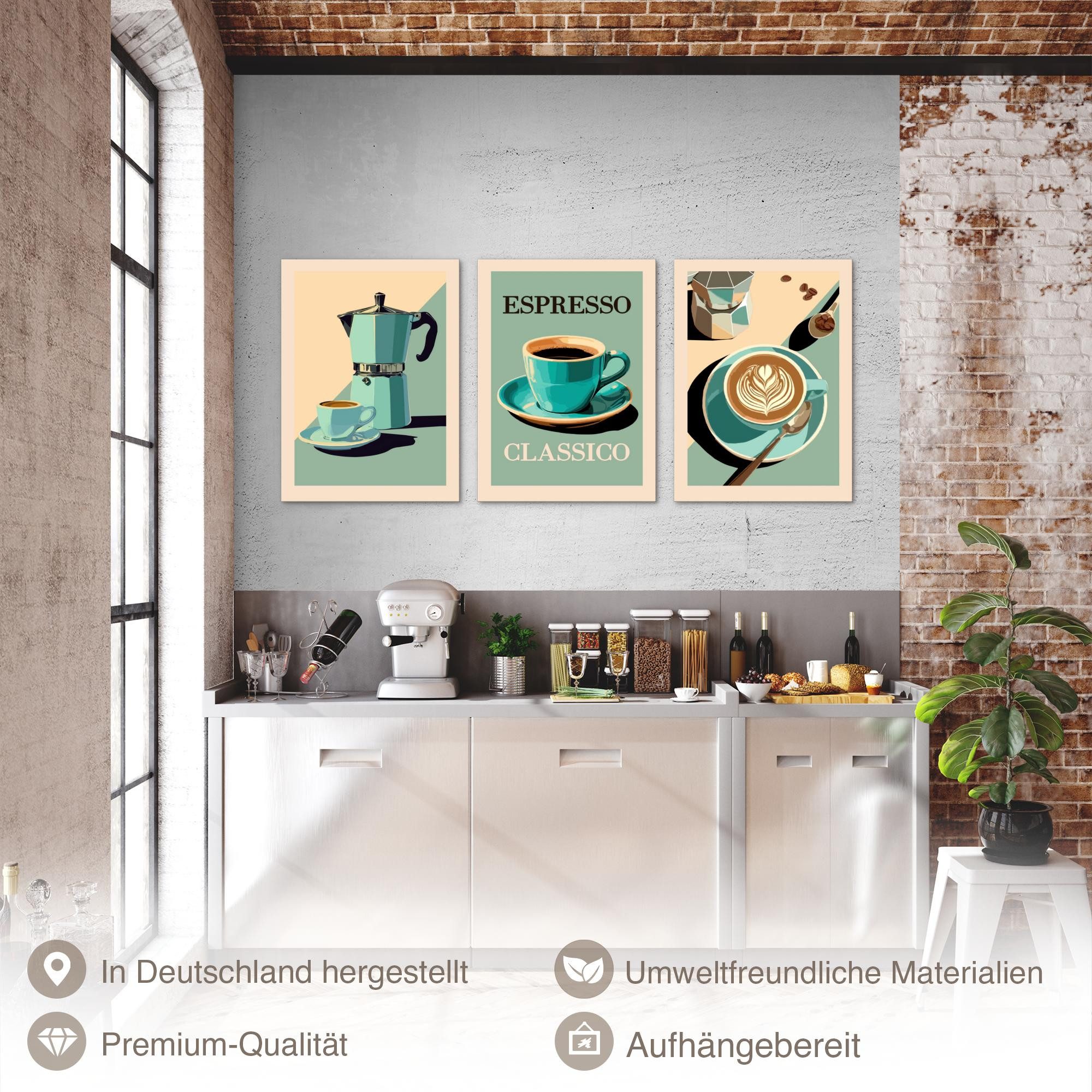 Novart Wandbild Küchenbilder Kaffee Retro Bilder Küche Esszimmer Cafe Bar Deko, made in Germany, moderne Wandbilder, Küche