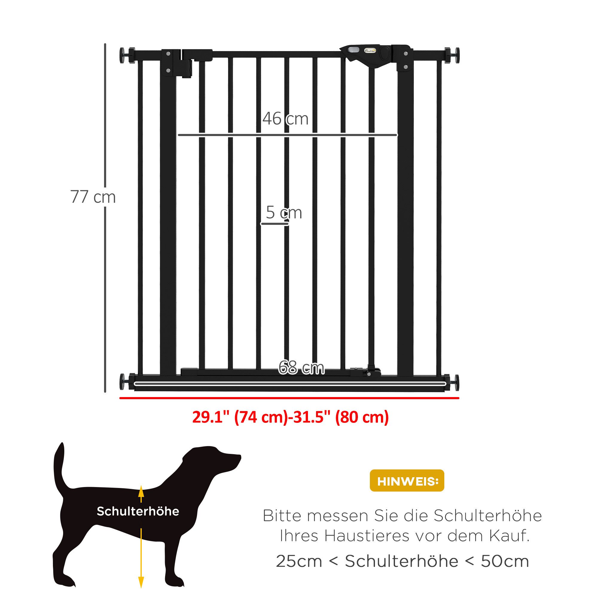 PawHut Hundegitter Türgitter ohne Bohren mit Auto-Close Treppengitter (Absperrgitter, 1 St., Türschutzgitter), für Garten, Balkon, Schwarz – Bild 3 von 5
