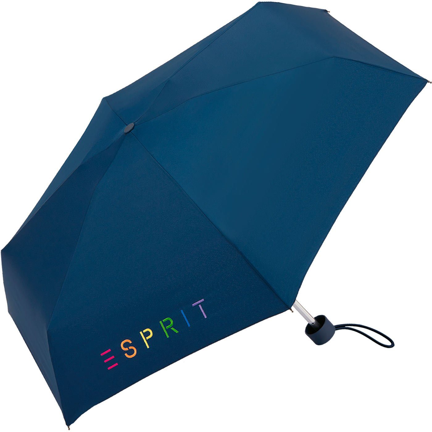 bunt bedruckt Logo, mit Esprit Damen-Regenschirm Taschenregenschirm blau Colorful Esprit-Schriftzug