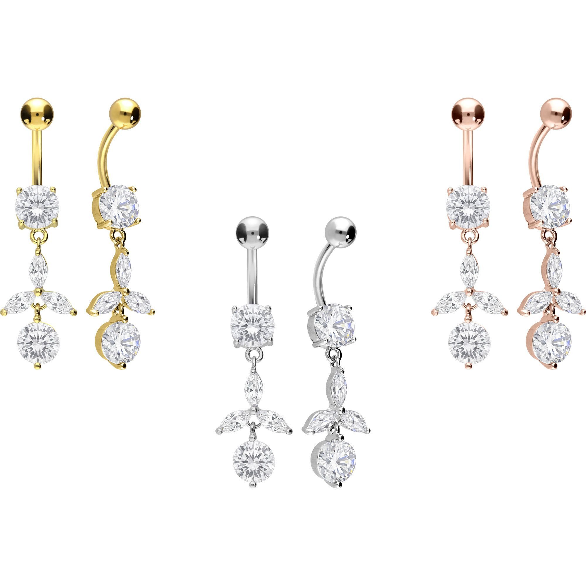 PIERCINGLINE Bauchnabelpiercing Chirurgenstahl Bananabell KRISTALLBLUME + 2 KRISTALLE (Bananabells, 1-tlg)
