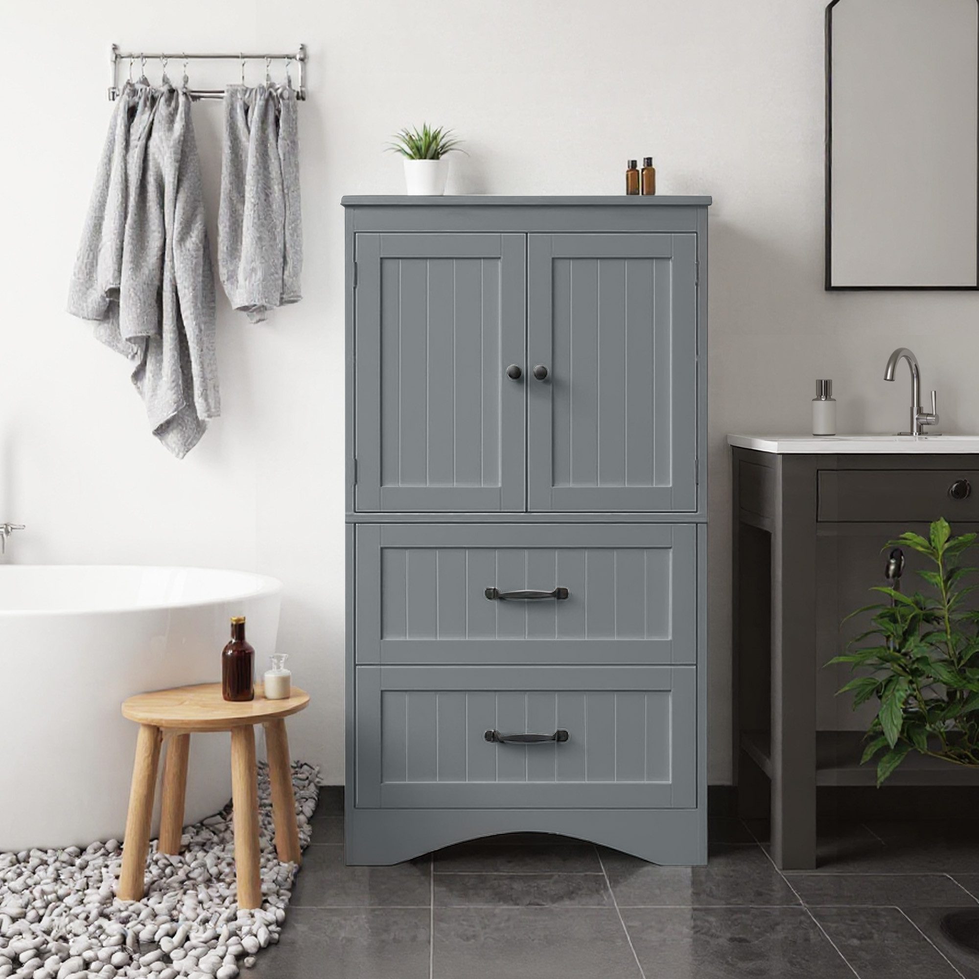 Bealife Badkommode Mit 2 Türen und 2 Schubladen, verstellbares Regal, multifunktional