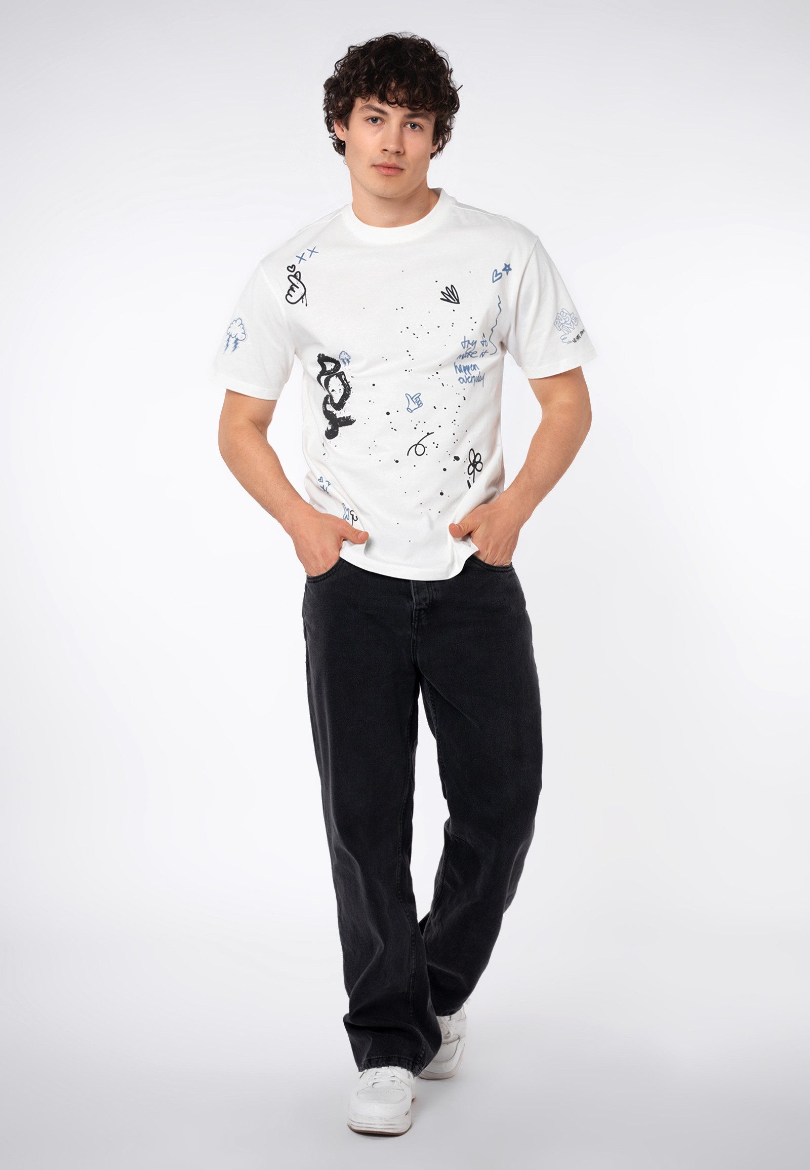SUBLEVEL T-Shirt Herren Rundhalsshirt Allover-Print Baumwollshirt, Relaxed Fit, bedruckt