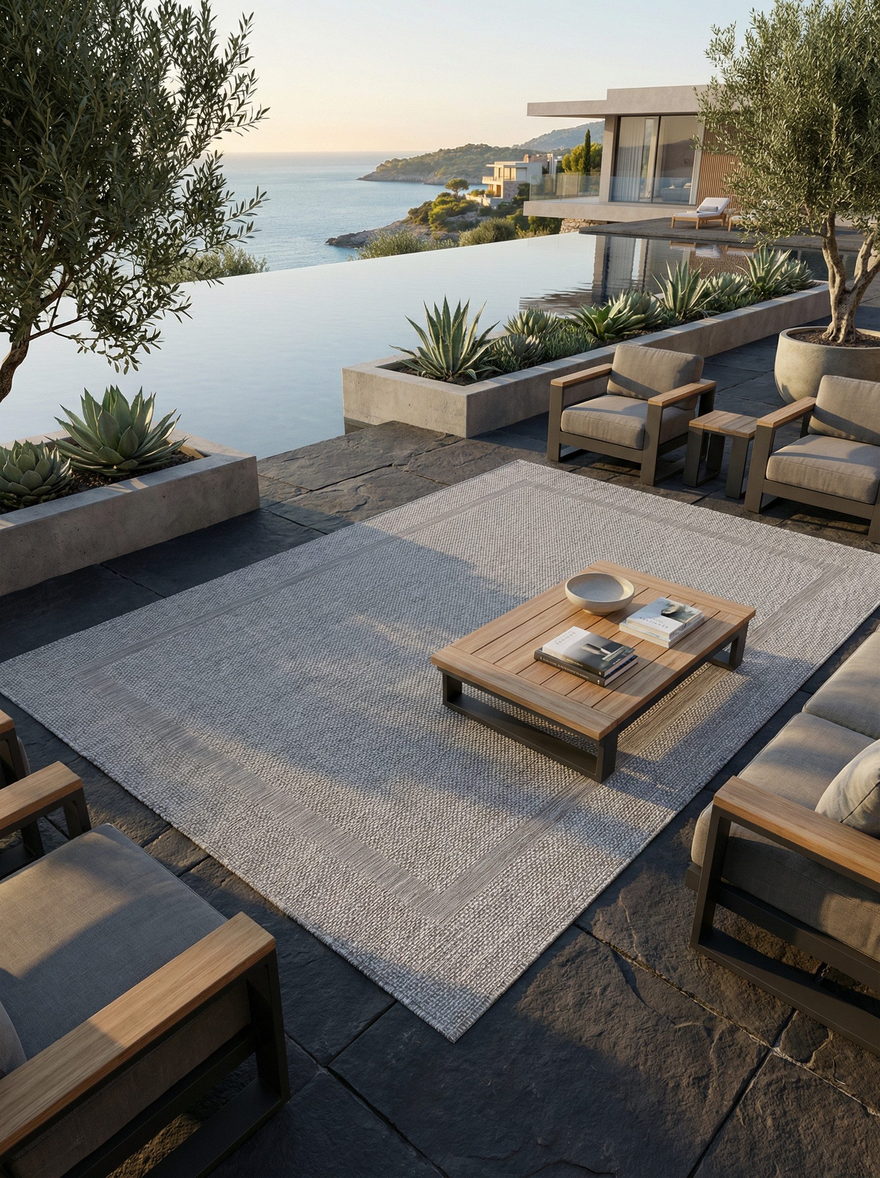 KADIMA DESIGN Outdoorteppich ALSTER Wetterfest UV-Beständig Balkon Waschbar Strapazierfähig Uni, Rechteckig, Höhe: 3 mm, Silber, 60×100 cm, Balkonteppich Fußbodenheizung Waschbar