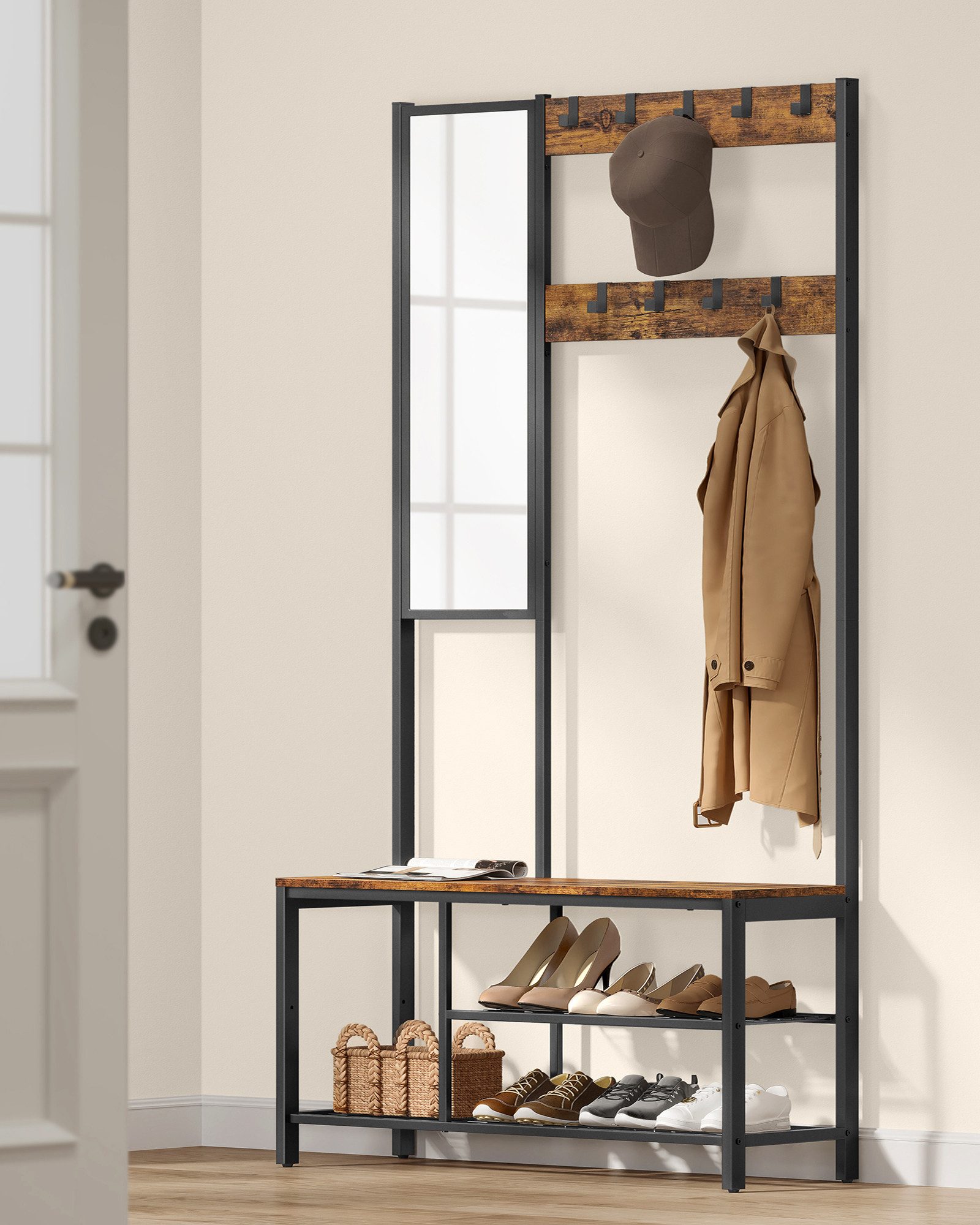 VASAGLE Garderobenständer Garderobe, Spiegel, Schuhregal mit günstig online kaufen