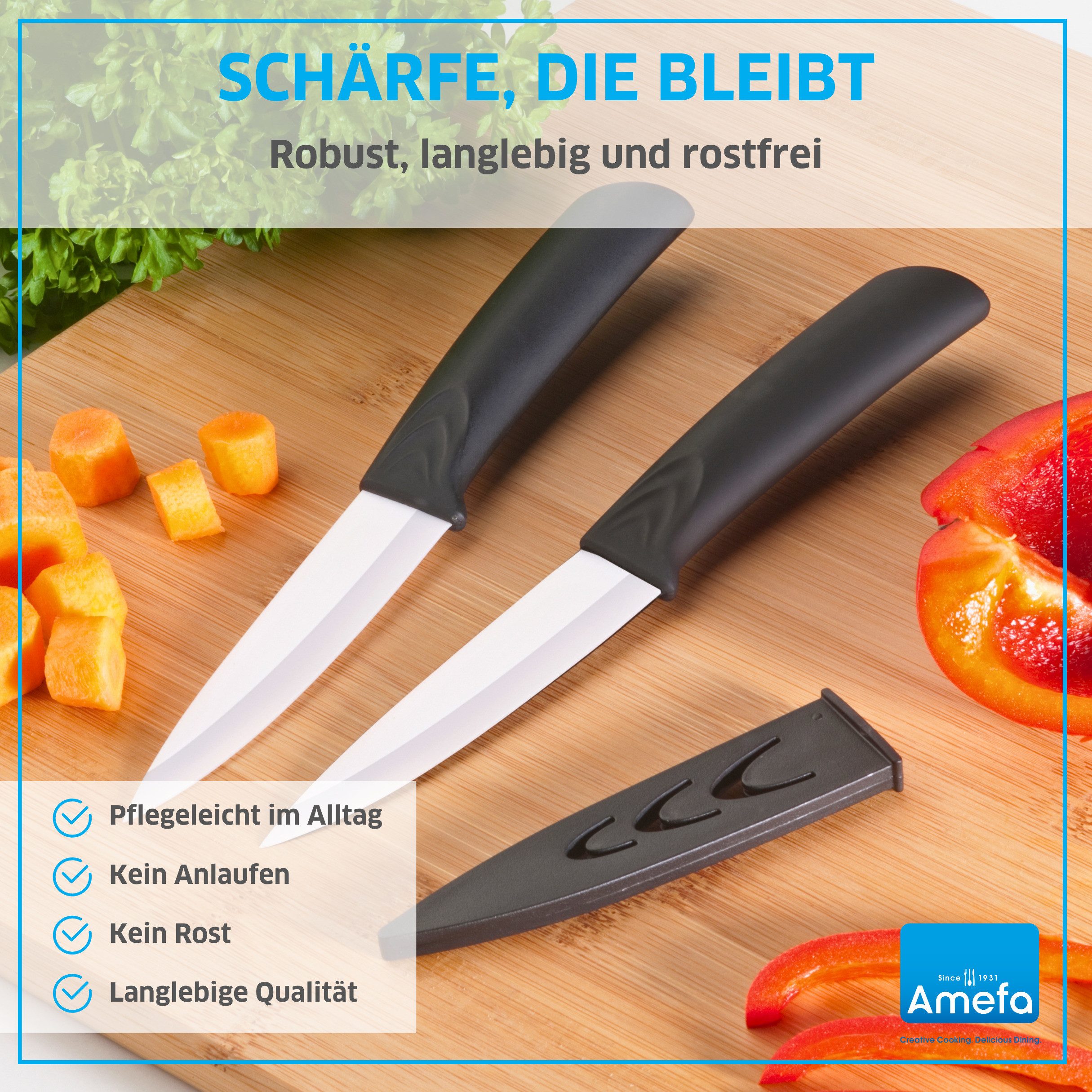 Amefa Allzweckmesser CERAMIC, inklusive Klingenschutz für die schonende Aufbewahrung.