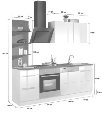 KOCHSTATION Küchenzeile KS-Brindisi, mit E-Geräten, Breite 220 cm