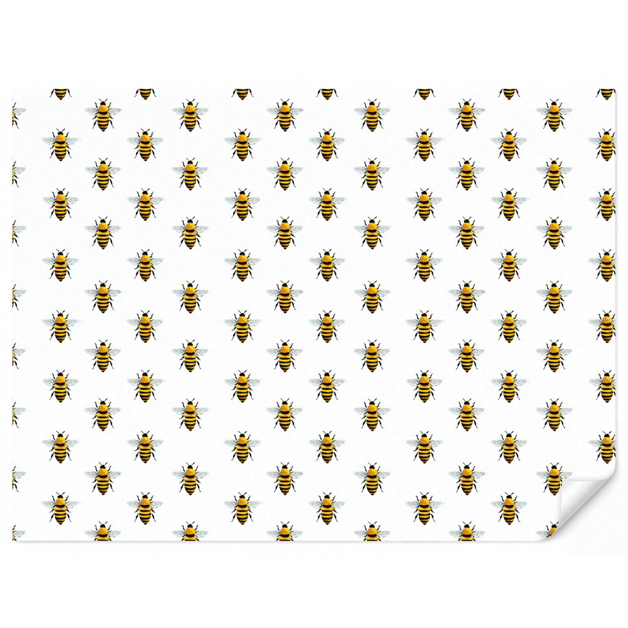 OnlyWow Fototapete Kinderzimmer - Bienen - Zeitlos - Weiß, Matt, bedruckt, Wandtapete, Schlafzimmer, Wanddekoration 300x220cm