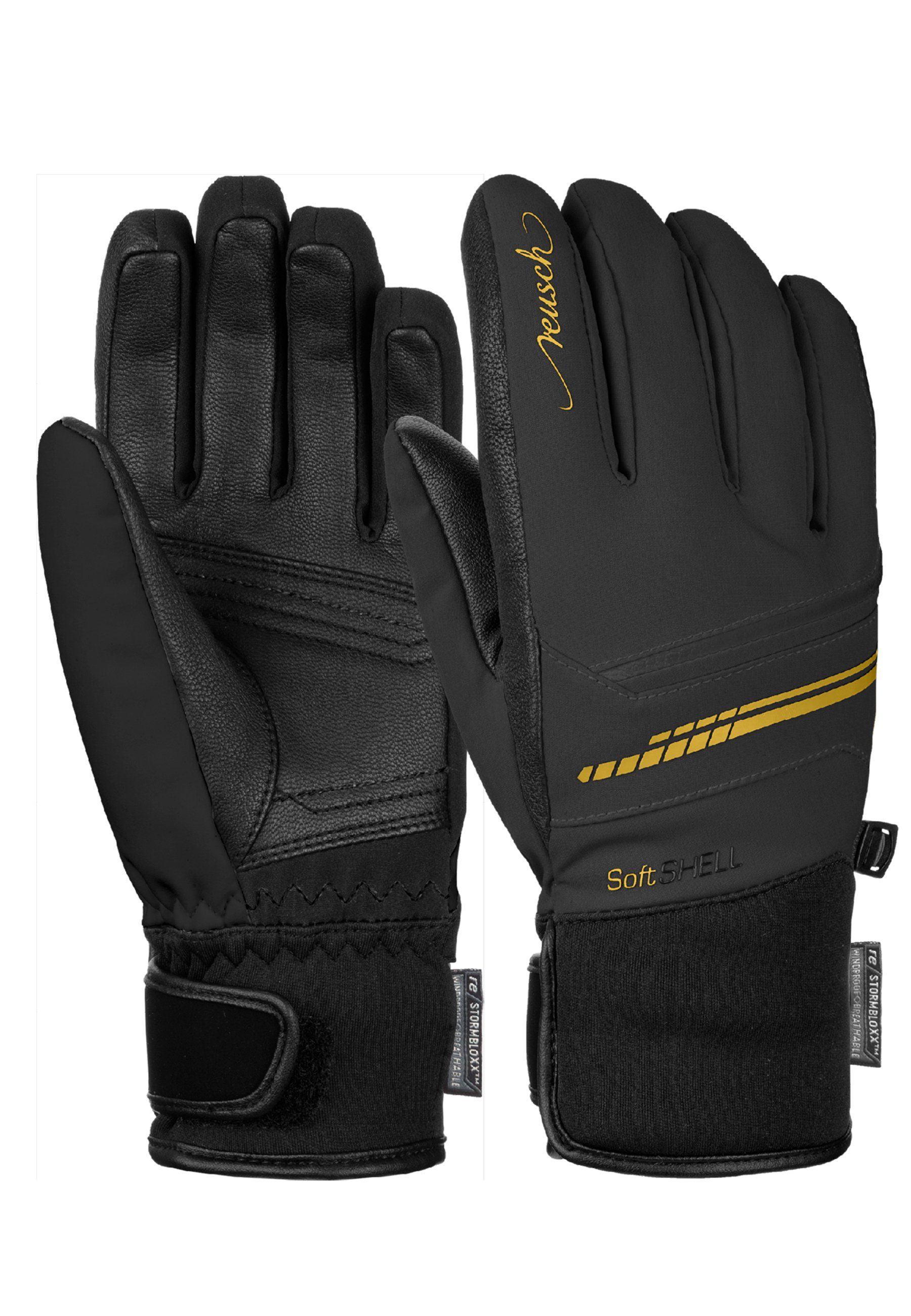 goldfarben-schwarz Tomke Skihandschuhe sportlichem STORMBLOXX Design Reusch in