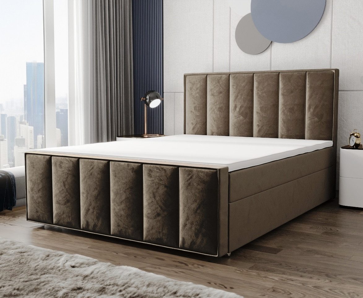 B&B Home Boxspringbett Boxbett Aura 160cm 180 cm 200 cm (H3 Matratze Bonellfederung, Kopfteil, Bettkasten und Topper)