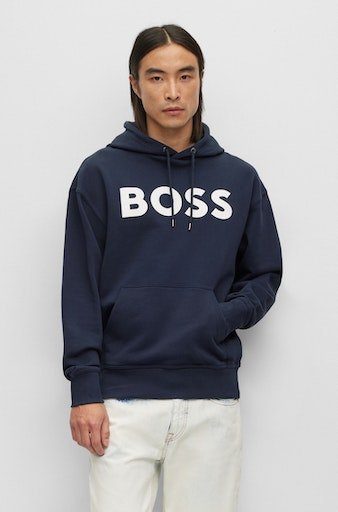 HUGO BOSS ORANGE Sweatshirt WebasicHood mit weißem Logodruck dark blue