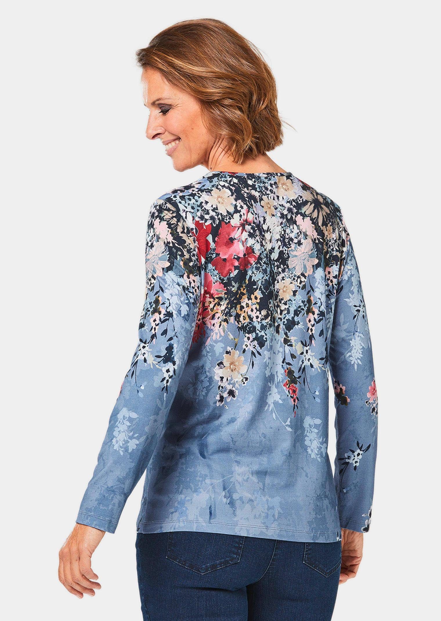 GOLDNER Print-Shirt Druckshirt mit floralem Muster Viskoseshirt mit Rundhalsausschnitt und Langarm