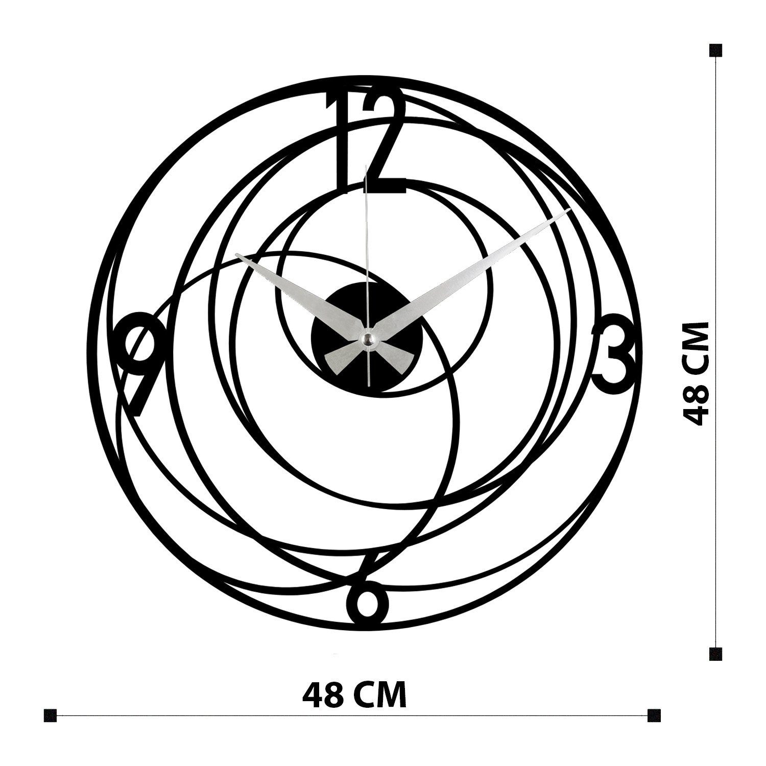 48 Wallity Schwarz, ENZ1427, 100% Metall Wanduhren, x 48 cm, Wanduhr