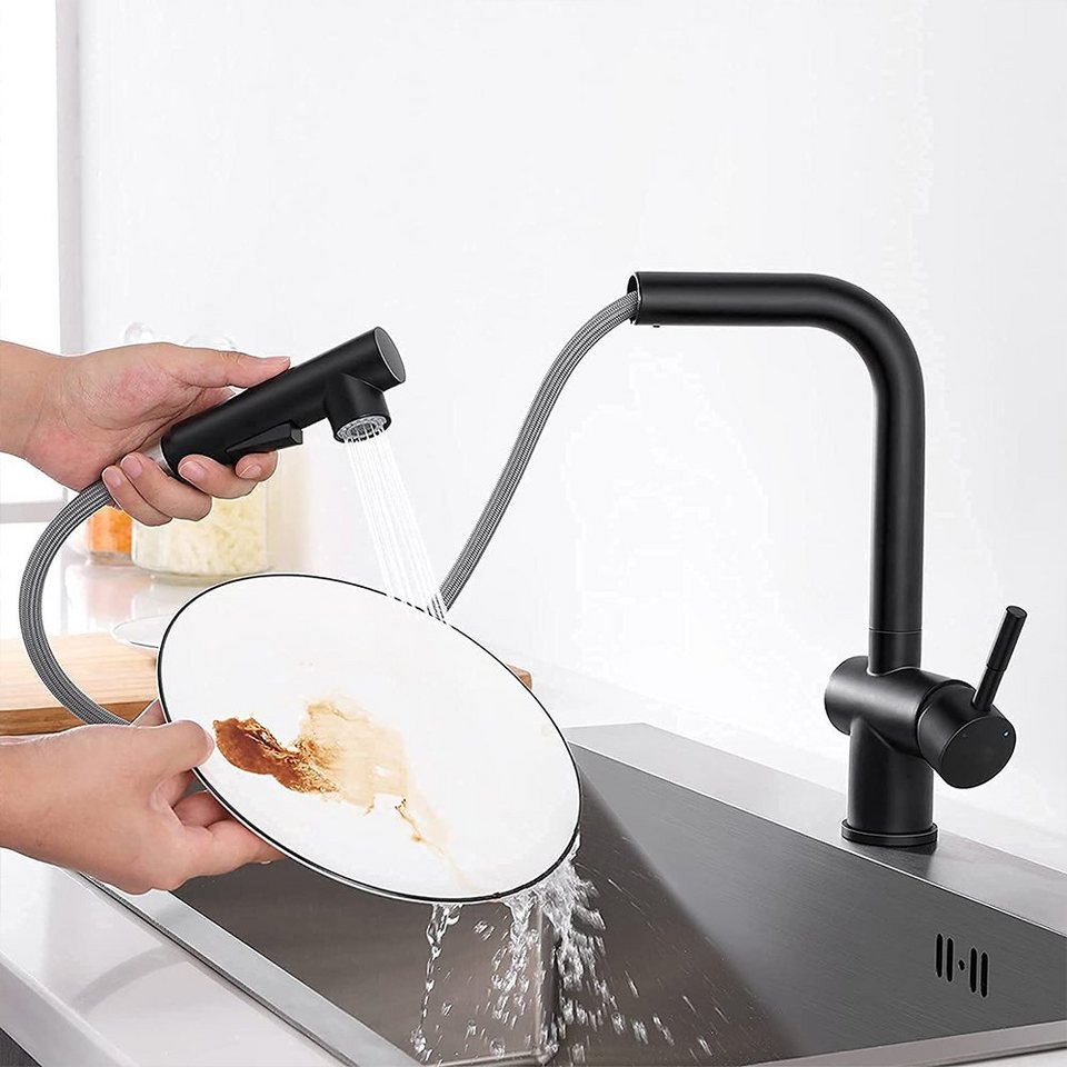 Küchenarmatur Ausziehbar Wasserhahn Mischbatterie Spültischarmatur mit Brause DE