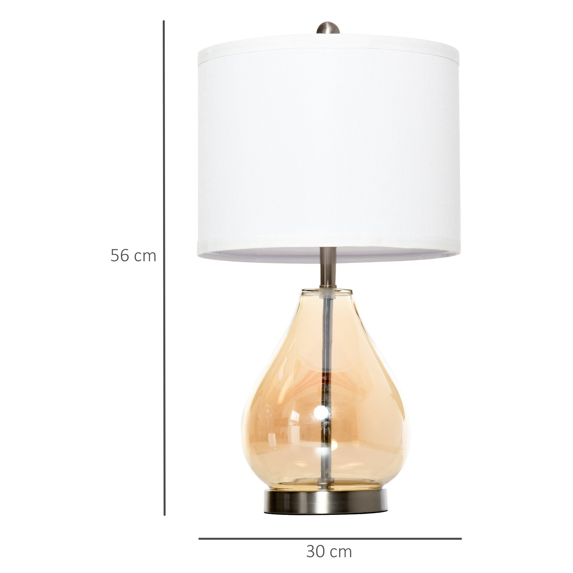 HOMCOM Tischleuchte Nachttischlampe, Ein-,Ausschalter, 1 x E27 (nicht im Lieferumfang enthalten), 2-Set Tischlampen E27 Nachttischlampe Leinen Glas Bernstein