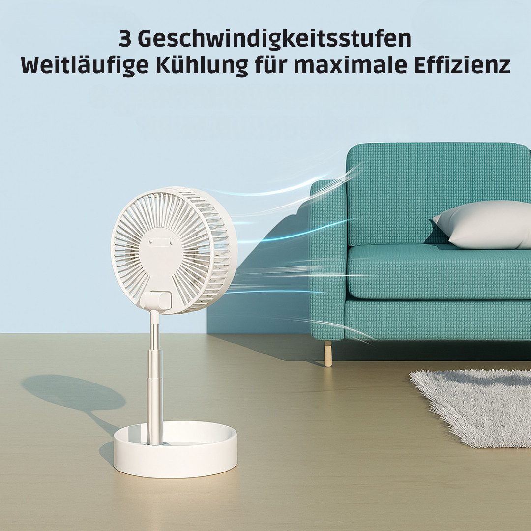 Diyarts Akku-Standventilator Mobiler Tisch- und Standventilator, leise & höhenverstellbar, 16 cm Durchmesser, 3in1 Ventilator mit Akku, USB-C & Schwenkfunktion, kompakt