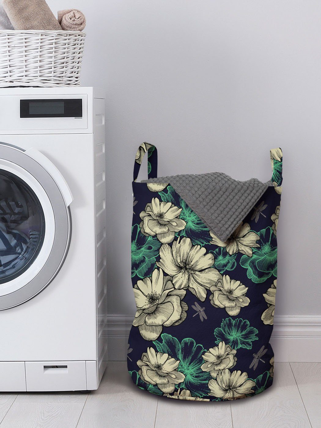 Abakuhaus Wäschesäckchen Wäschekorb mit Kordelzugverschluss Blüten Jahrgang Libellen Waschsalons, Griffen für