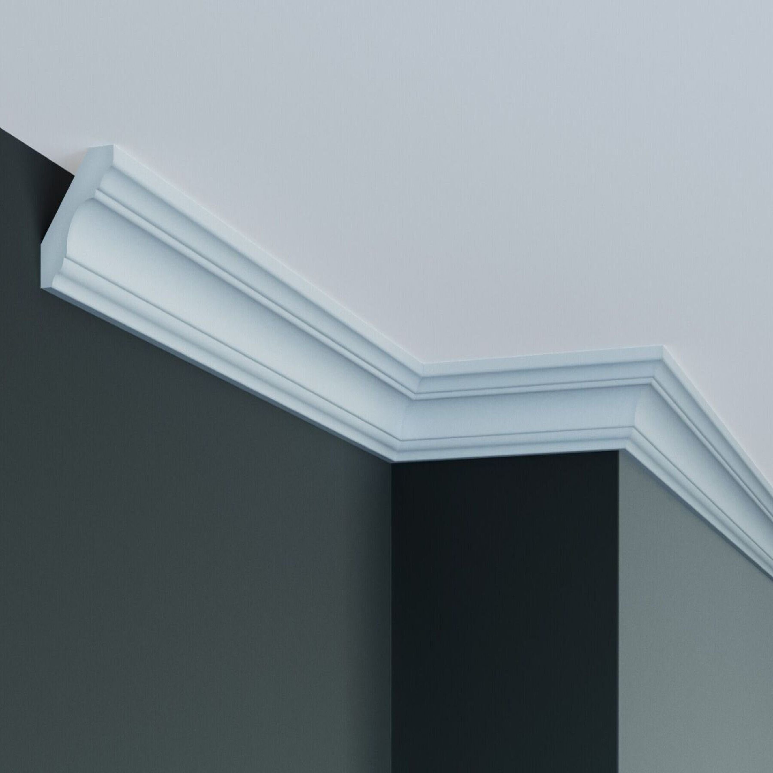 PROVISTON Stuckleiste Polyurethan, 50 x 48 x 2000 mm, Weiß, Deckenleiste, Kleben, Polyurethan, 1-St.
