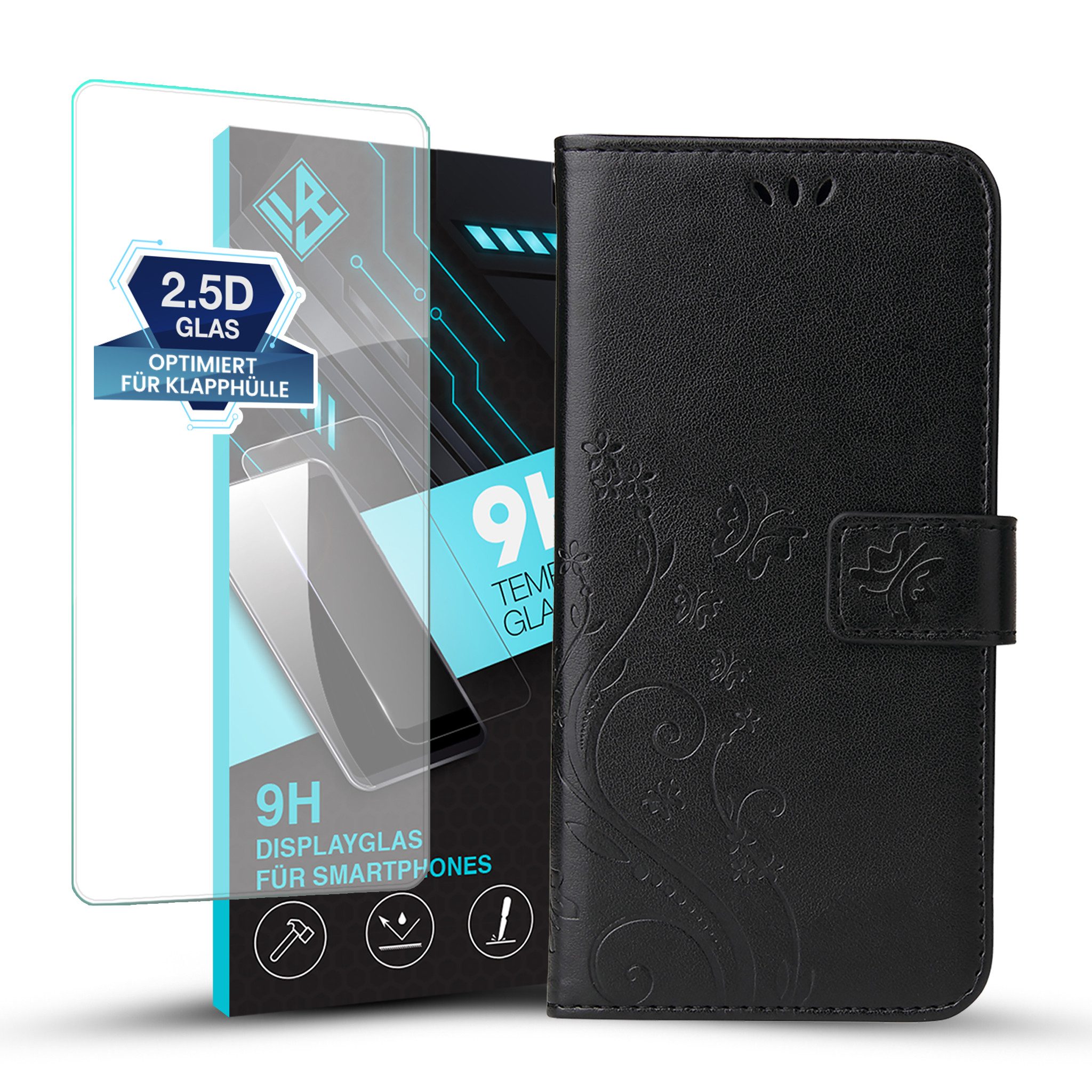 Tec-Expert Handyhülle Cover Tasche Hülle mit 9H Displayglas für Samsung Galaxy S25 Ultra 6.8 Zoll, 6.8, Klapphülle Case mit Kartenfach Fliphülle aufstellbar, Motiv Blumen